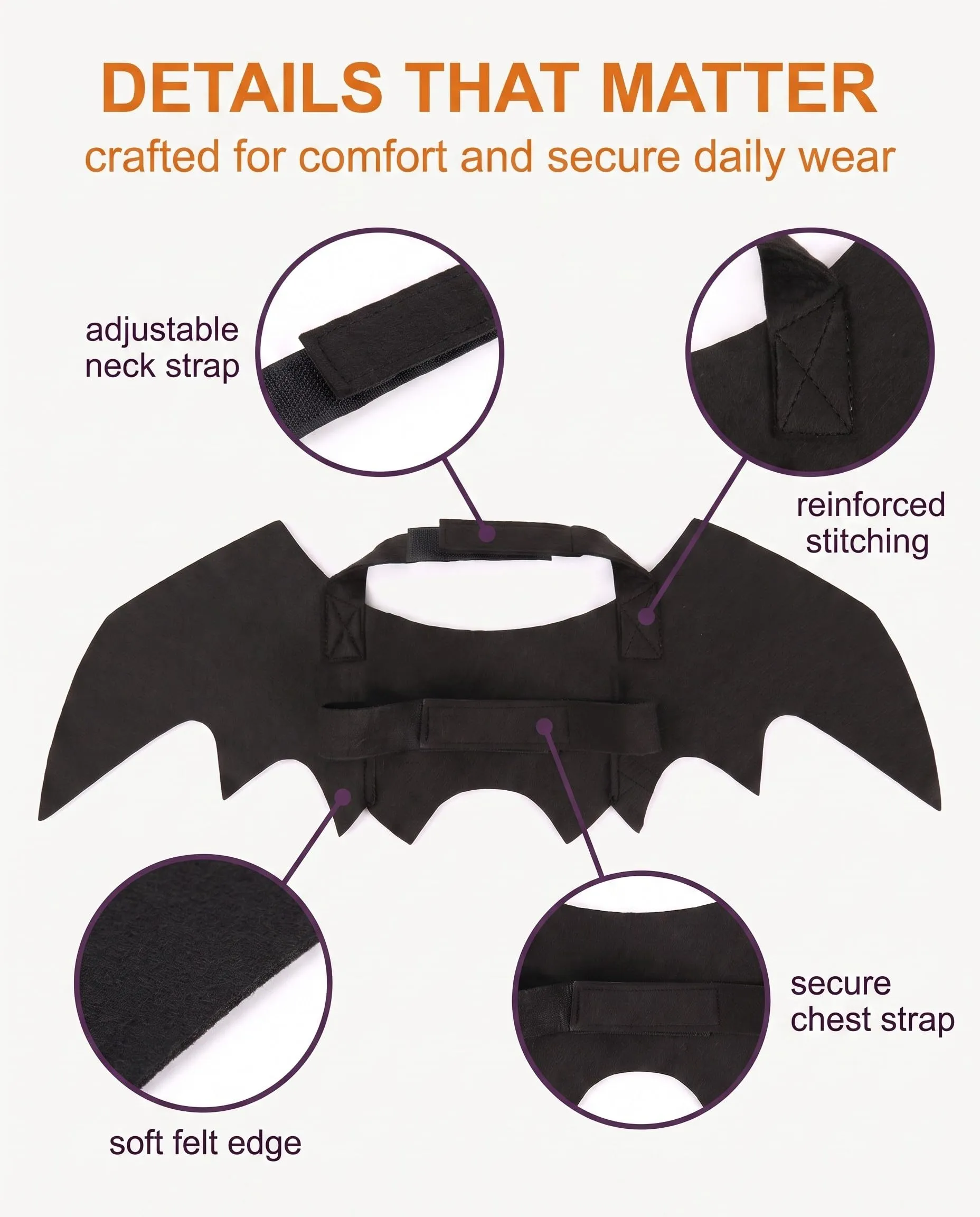 BTACGWP Costume Halloween Gatto Ali Pipistrello, 1 Pezzo Taglia S, Mantello Vampiro in Tessuto Traspirante, Design Leggero per Cosplay Confortevole e Feste Domestiche Sicure - immagine 6