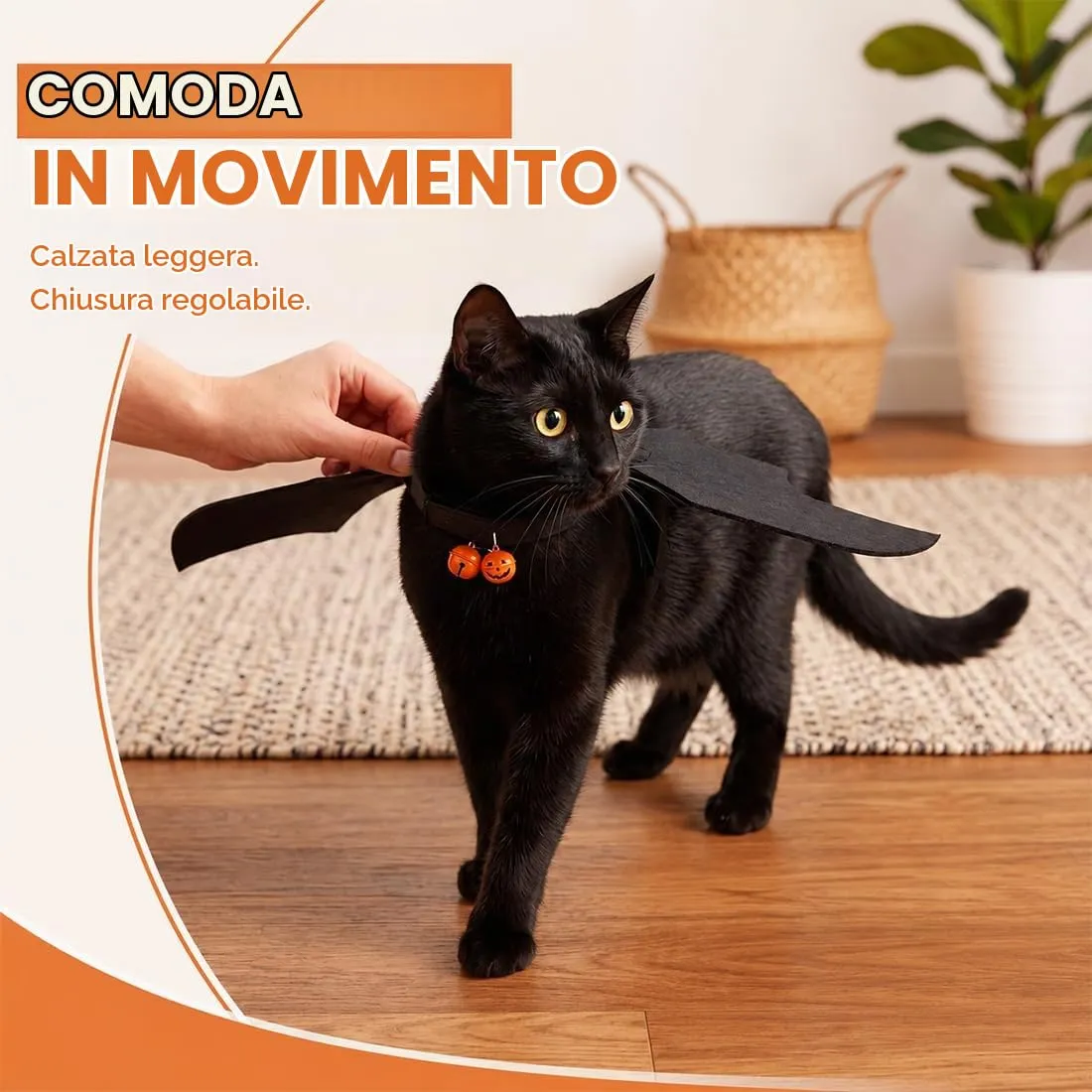 UWJOWP Costume Halloween Gatto con Ali di Pipistrello e Campanella a Zucca – Taglia S 46x20 cm, Travestimento per Piccoli Animali Domestici - immagine 4