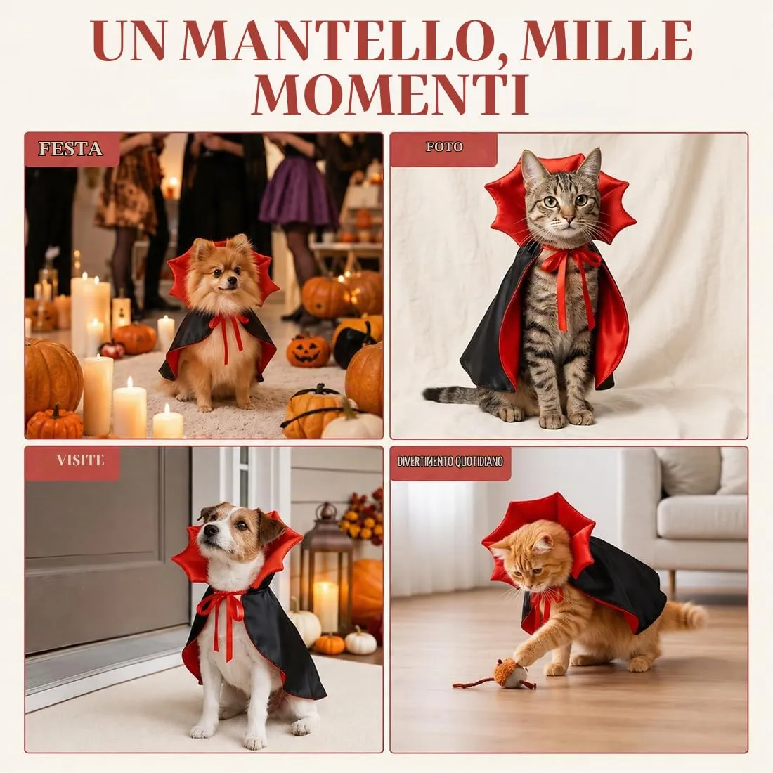 UWJOWP Vestito Halloween Cane Piccolo,per Gatti e Cani – Taglia Unica con Collare Regolabile, Costume in Poliestere Leggero per Feste in Costume e Cosplay Animali, 39 x 55 cm - immagine 3