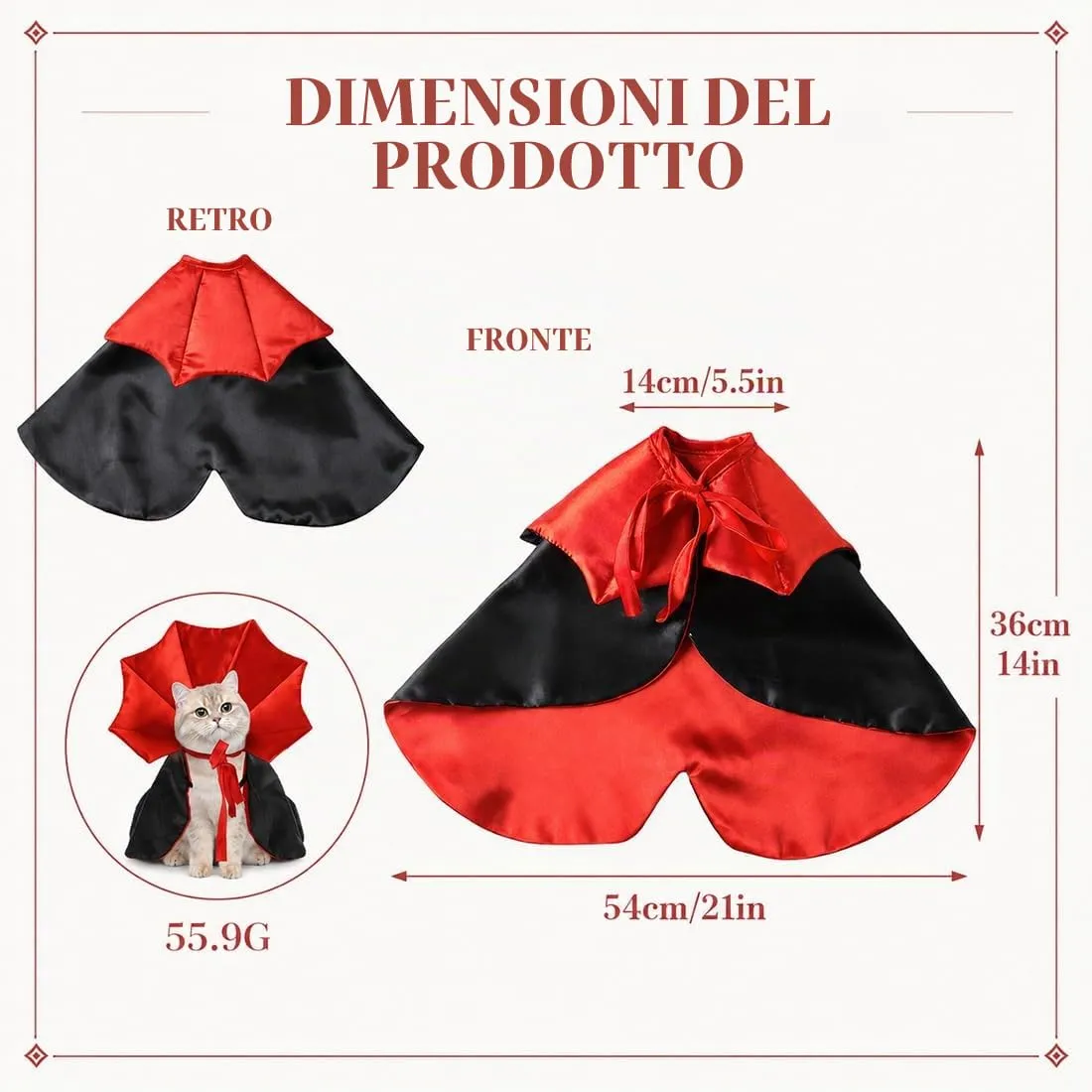 UWJOWP Vestito Halloween Cane Piccolo,per Gatti e Cani – Taglia Unica con Collare Regolabile, Costume in Poliestere Leggero per Feste in Costume e Cosplay Animali, 39 x 55 cm - immagine 5