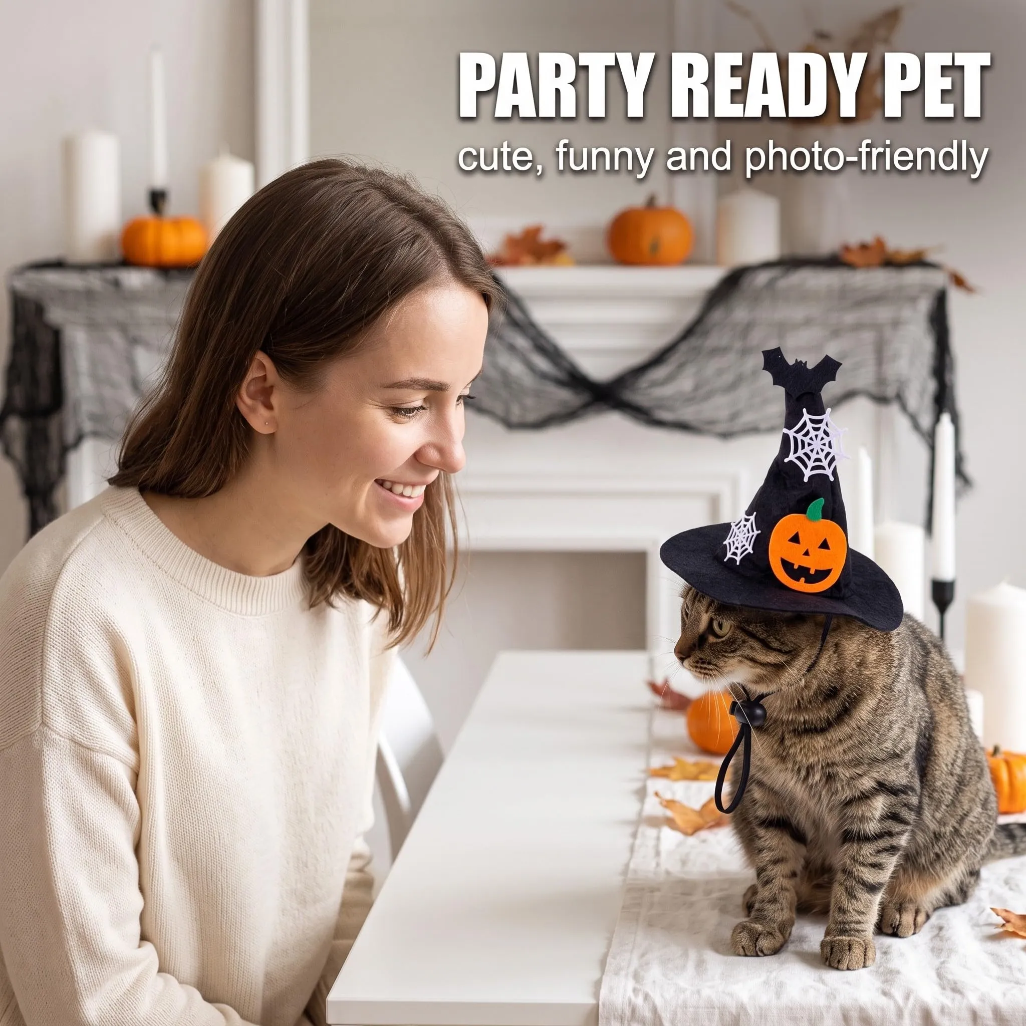 YEMVAR Costume Halloween Cane Mantello Cappello, Cappello Strega per Cani Gatti Piccoli Medi, Vestiti per per Gatti, Vestito Cosplay di Animali Domestici per Feste di Halloween, Festival, Cosplay - immagine 3