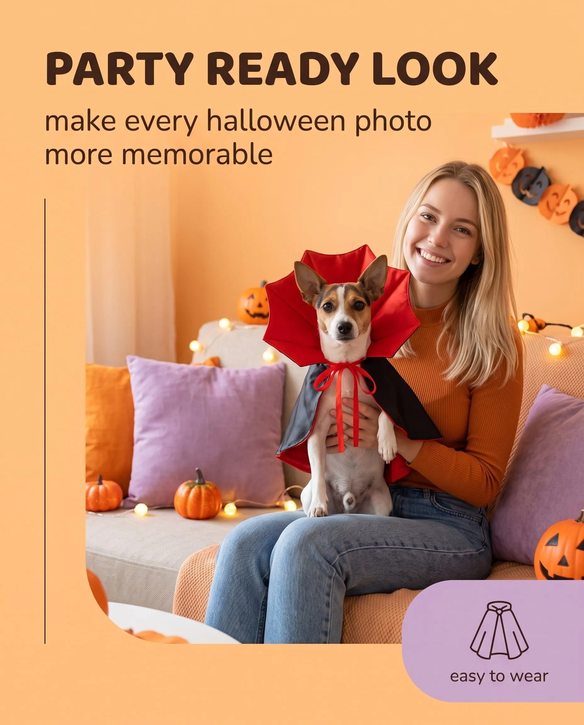 KACZUS Costume da Vampiro per Gatti e Cane 1 Pz, Mantello Elegante con Chiusura Sicura, Design Ergonomico per Libertà di Movimento Ideale per Halloween e Feste - immagine 2