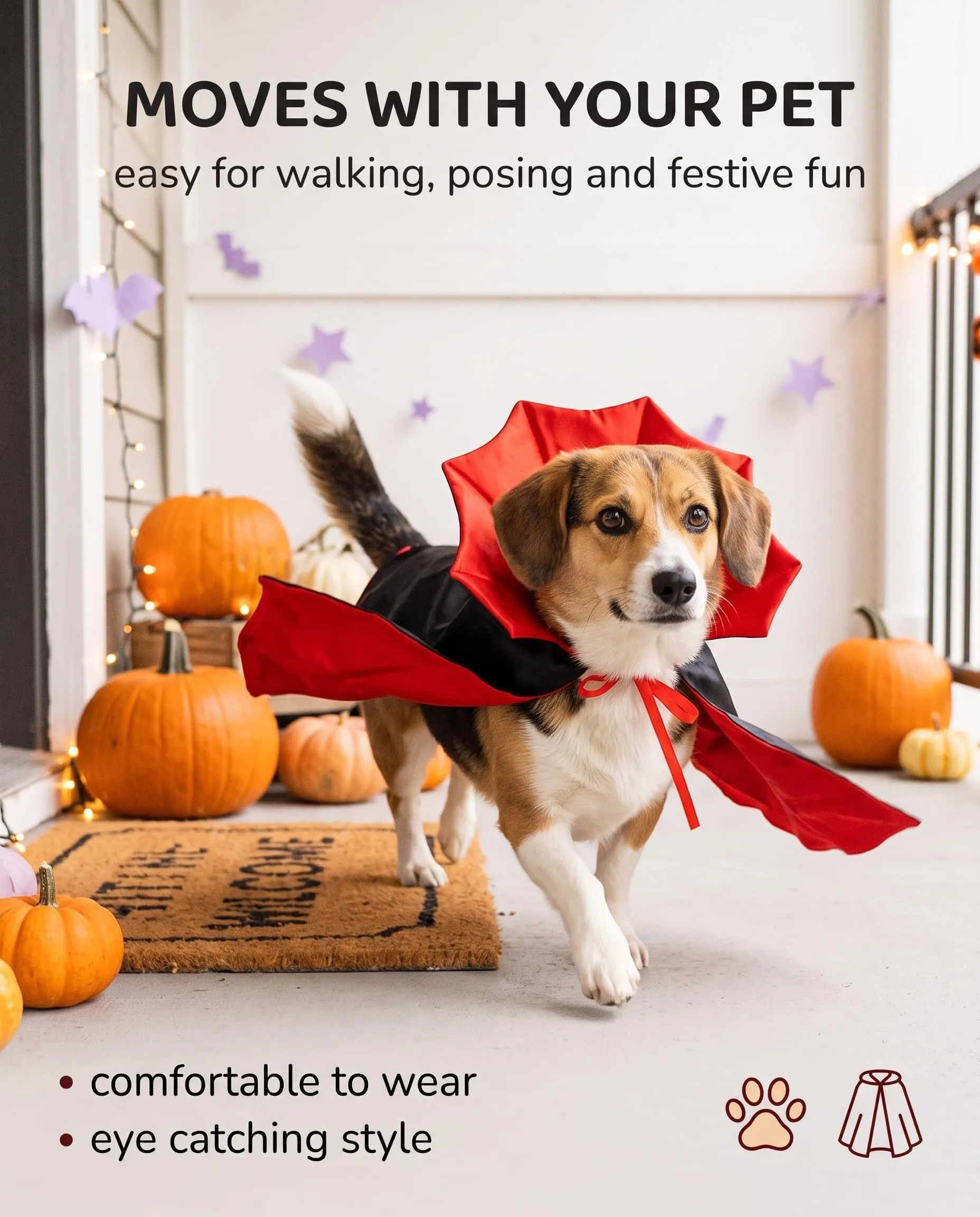 KACZUS Costume da Vampiro per Gatti e Cane 1 Pz, Mantello Elegante con Chiusura Sicura, Design Ergonomico per Libertà di Movimento Ideale per Halloween e Feste - immagine 4