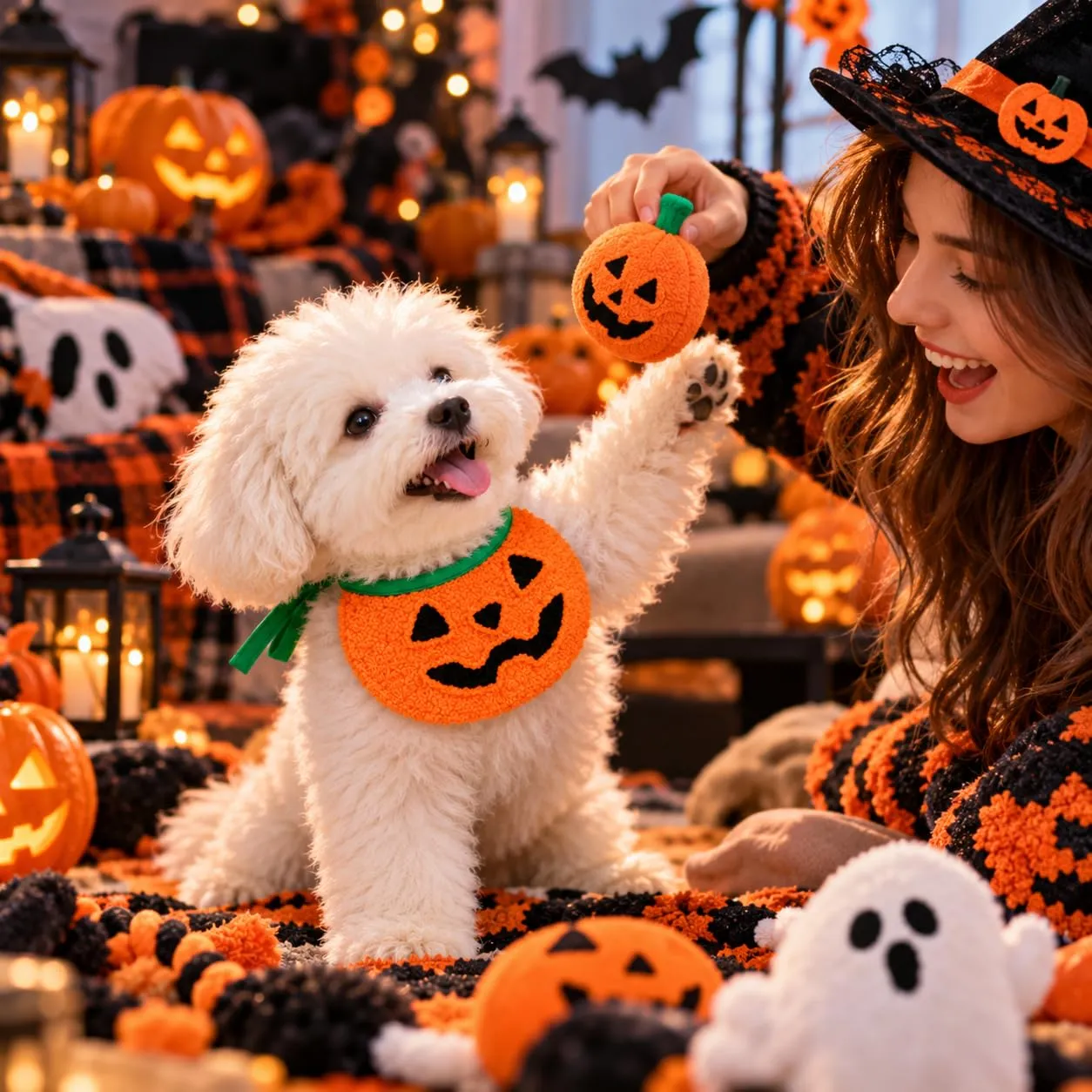 JOVYTH Set 3 Bandana Halloween Cane, Foulard Halloween per Cane con Fantasma e Zucca, Accessorio Costume Cane per Piccoli Animali, Festa e Servizio Fotografico - immagine 5