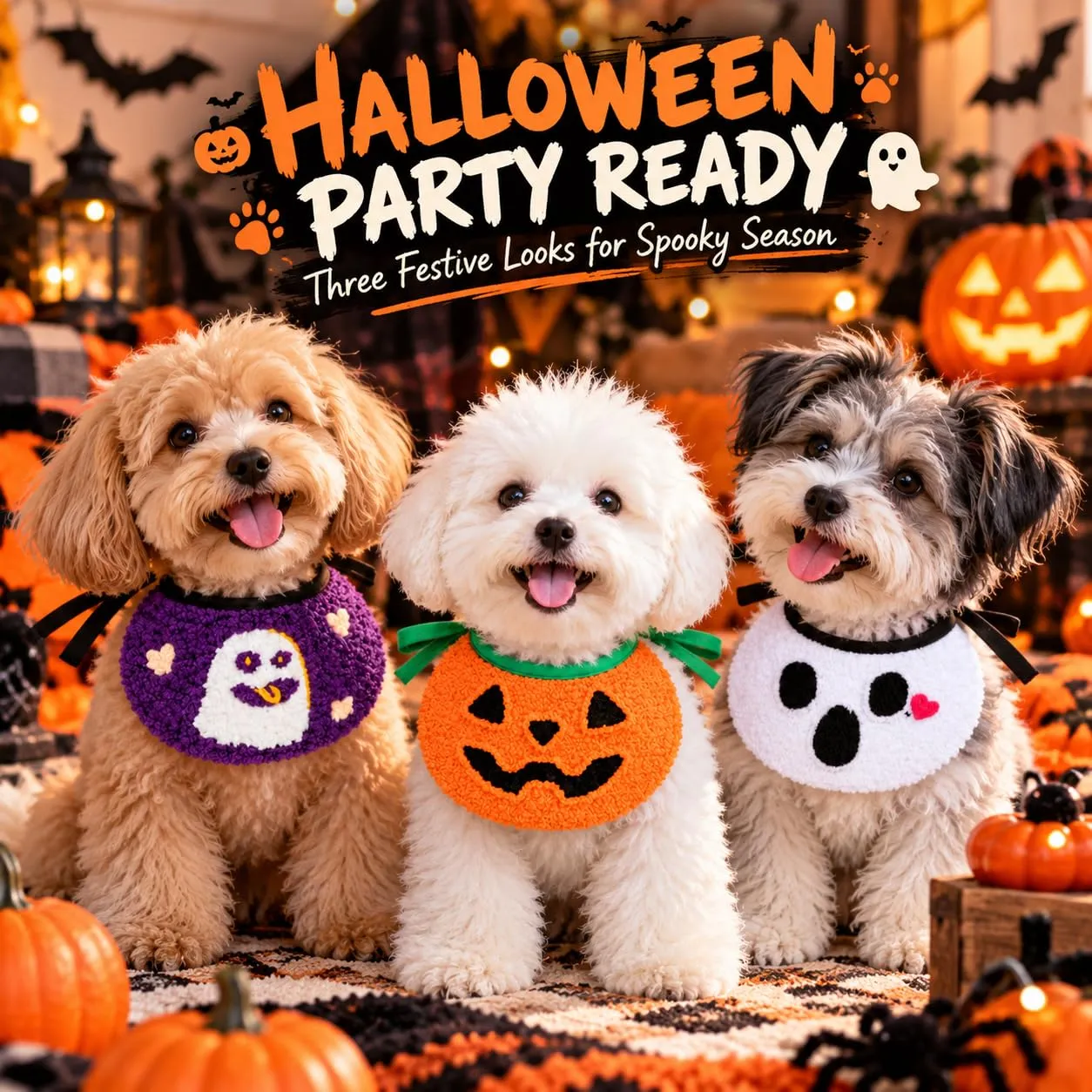 JOVYTH Set 3 Bandana Halloween Cane, Foulard Halloween per Cane con Fantasma e Zucca, Accessorio Costume Cane per Piccoli Animali, Festa e Servizio Fotografico - immagine 7