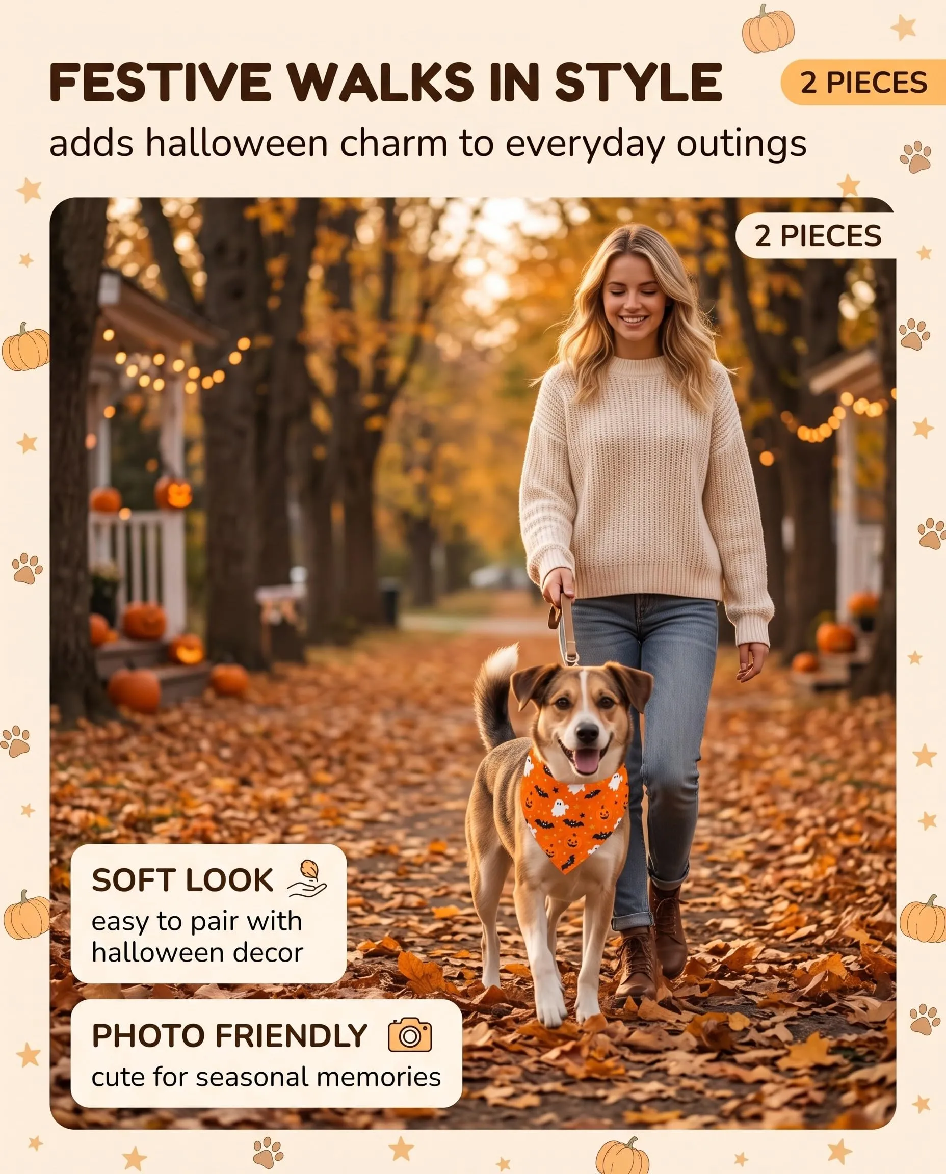 ZenoScope Costume Halloween Cane, 2 Pezzi Bandana Regolabile Traspirante, Protezione Pelle e Vestiti per Passeggiate e Pasti, Design Adattivo per Piccole, Medie e Grandi Taglie - immagine 2