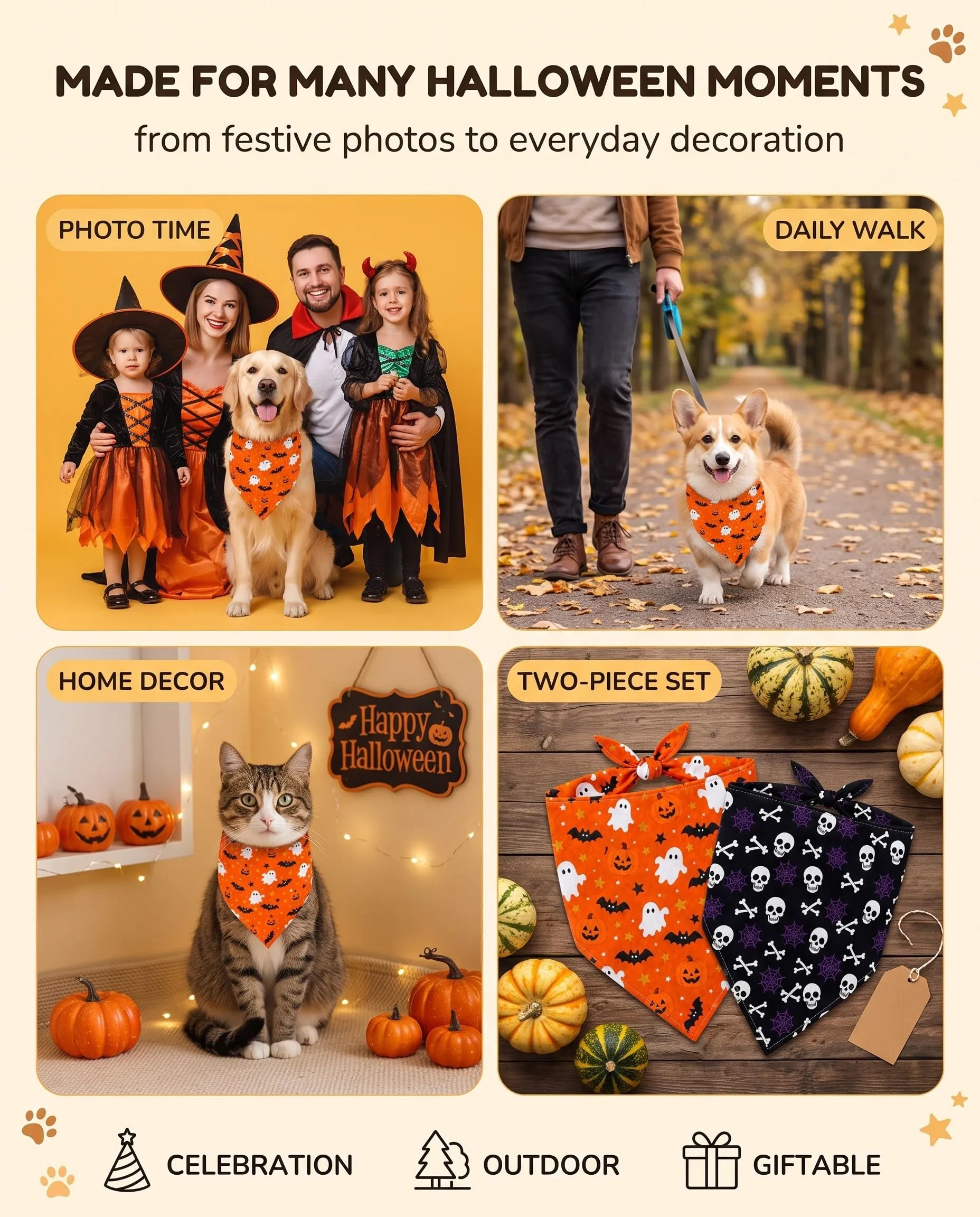 ZenoScope Costume Halloween Cane, 2 Pezzi Bandana Regolabile Traspirante, Protezione Pelle e Vestiti per Passeggiate e Pasti, Design Adattivo per Piccole, Medie e Grandi Taglie - immagine 3