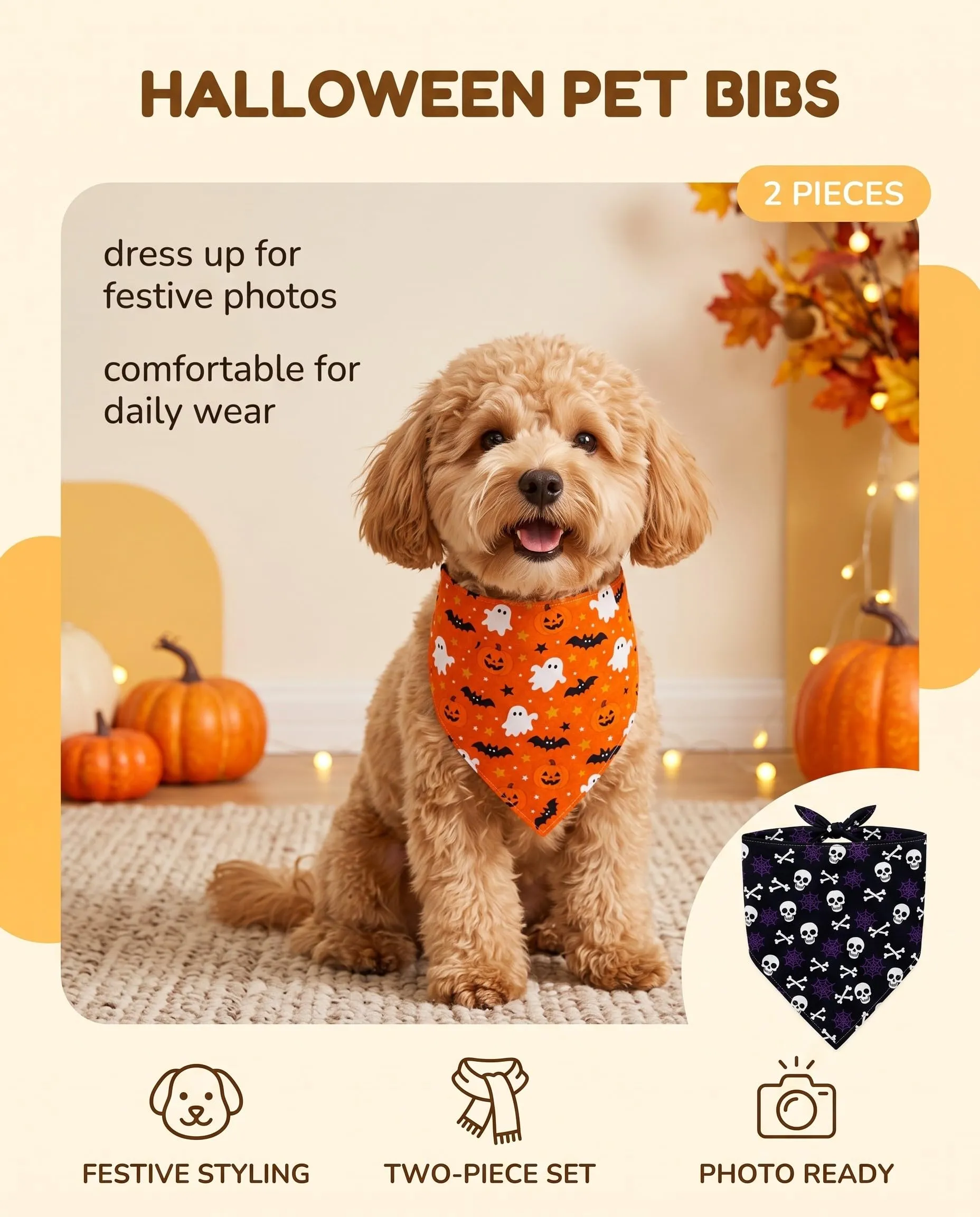 ZenoScope Costume Halloween Cane, 2 Pezzi Bandana Regolabile Traspirante, Protezione Pelle e Vestiti per Passeggiate e Pasti, Design Adattivo per Piccole, Medie e Grandi Taglie - immagine 5