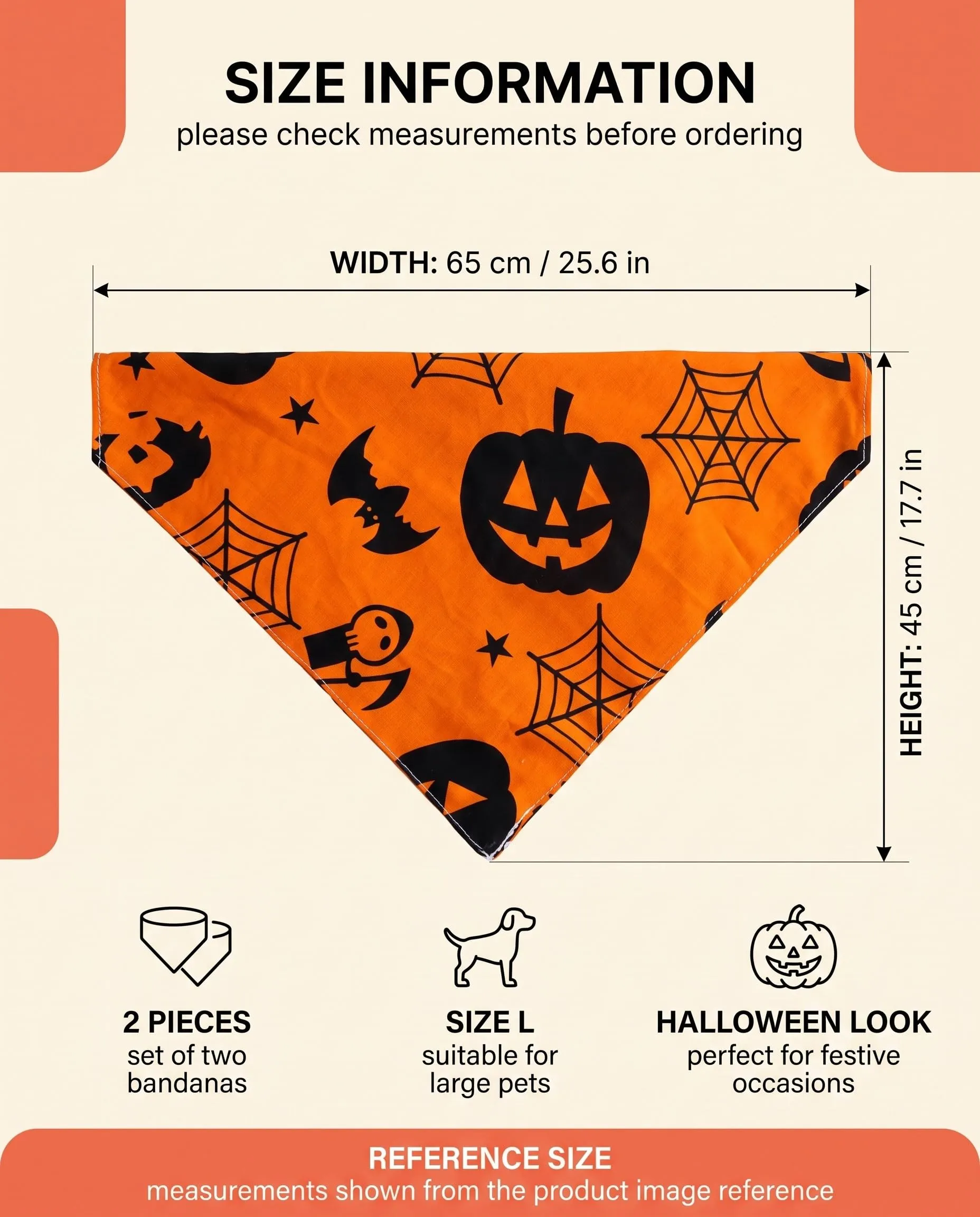 ZenoScope Costume Halloween Cane, 2 Pezzi Taglia L Bandana Regolabile con Chiusura Sicura, Tema Zucca Per Avventure Festive Confortevoli e Sicure - immagine 4
