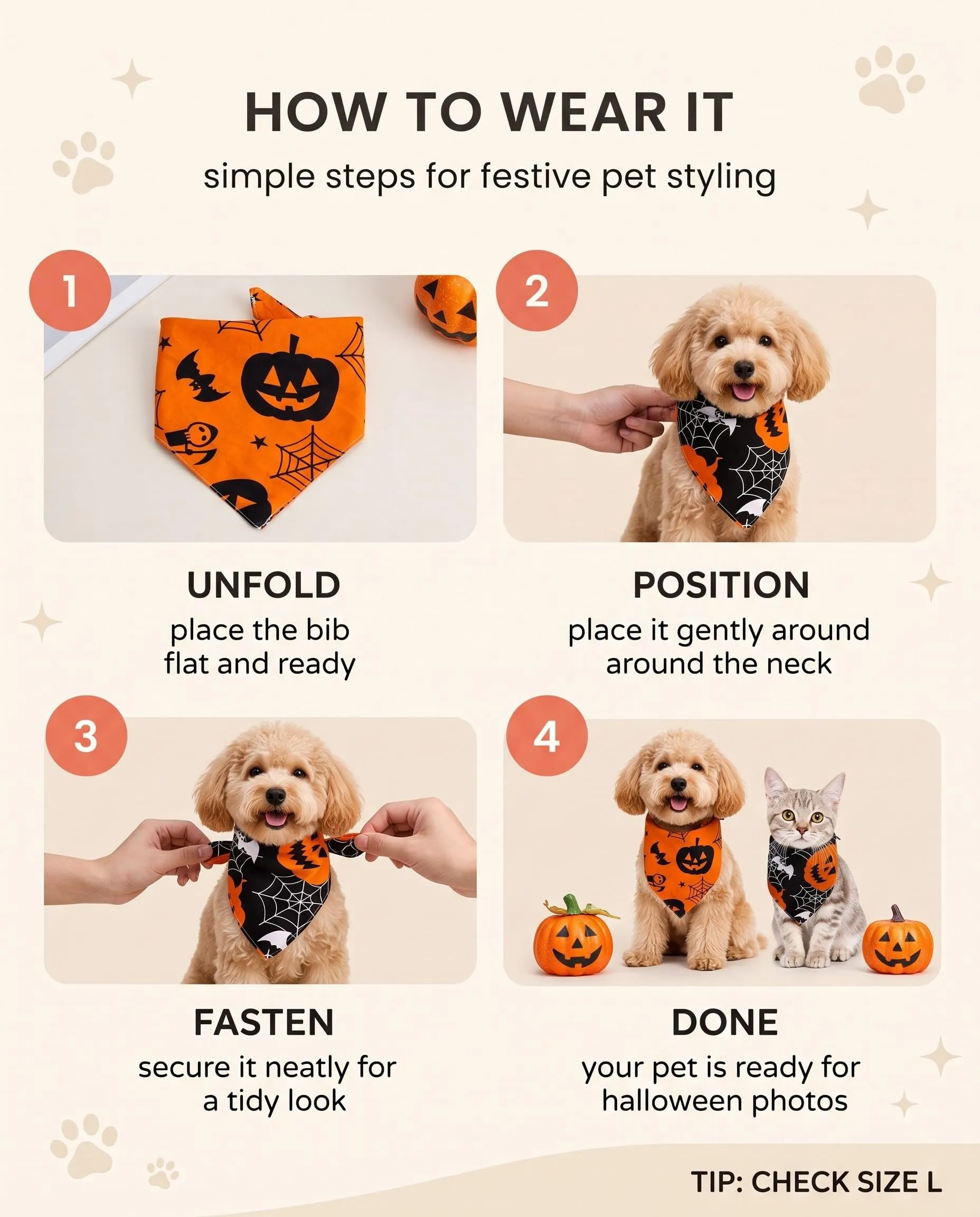 ZenoScope Costume Halloween Cane, 2 Pezzi Taglia L Bandana Regolabile con Chiusura Sicura, Tema Zucca Per Avventure Festive Confortevoli e Sicure - immagine 6