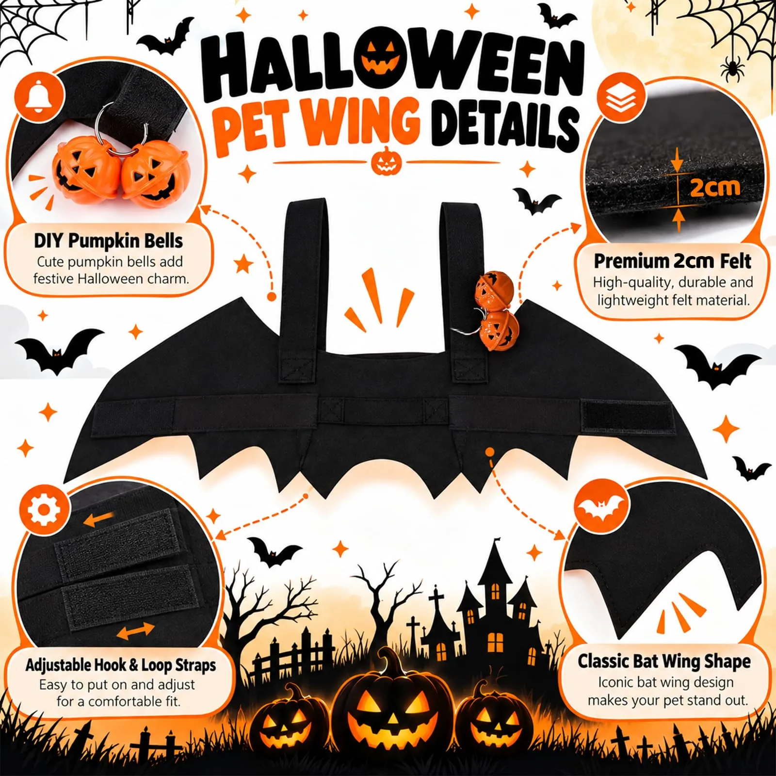 Vcostumi per Cani da Pipistrello 51,5 × 23 cm Dog Halloween Costume - immagine 3