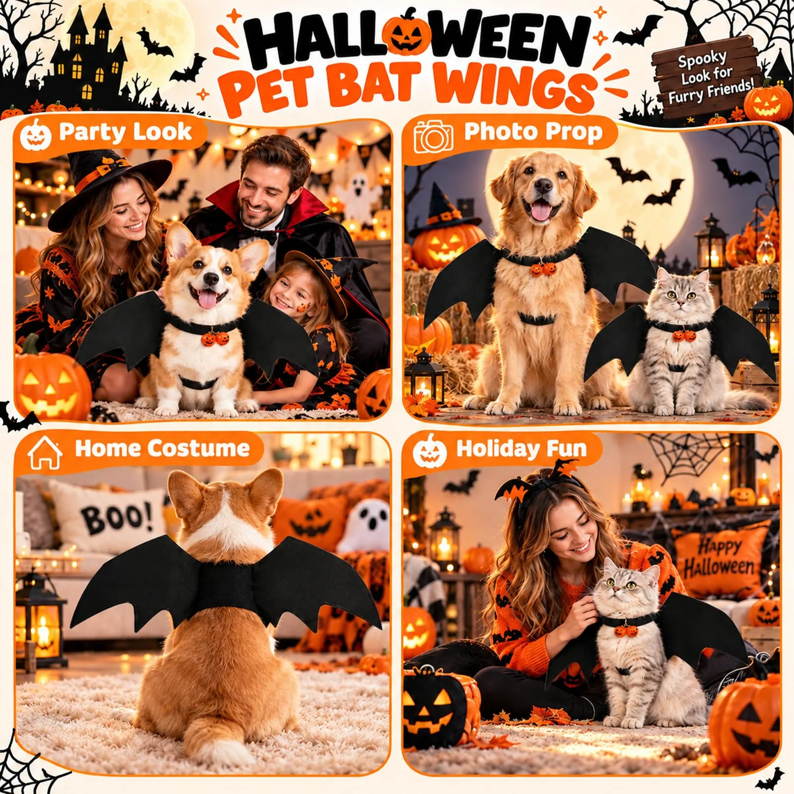 Vcostumi per Cani da Pipistrello 51,5 × 23 cm Dog Halloween Costume - immagine 7