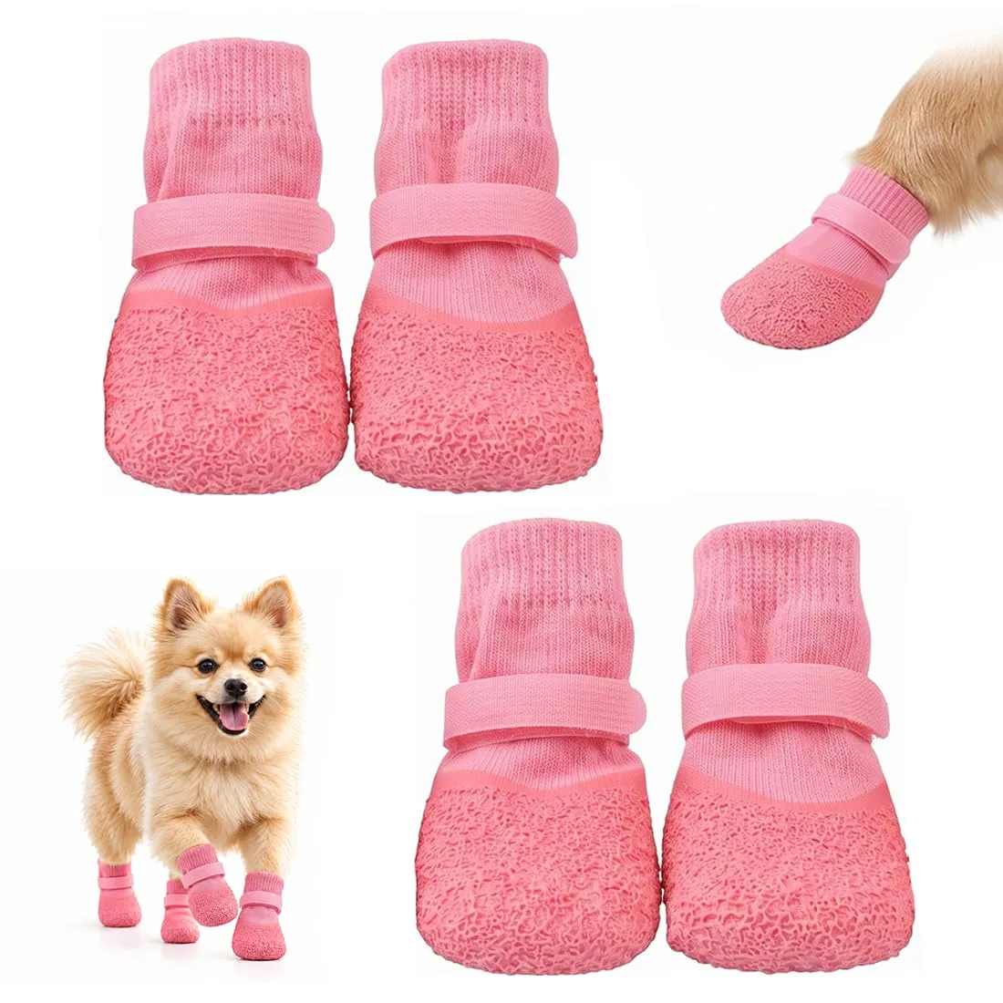 PIPABD 4 Pezzi Stivali per Cani Paw Protector, Impermeabili Antiscivolo per cani, Antiscivolo Regolabili e Lavabili, Protettori Delle Zampe, Taglia M (Rosa) - immagine 1