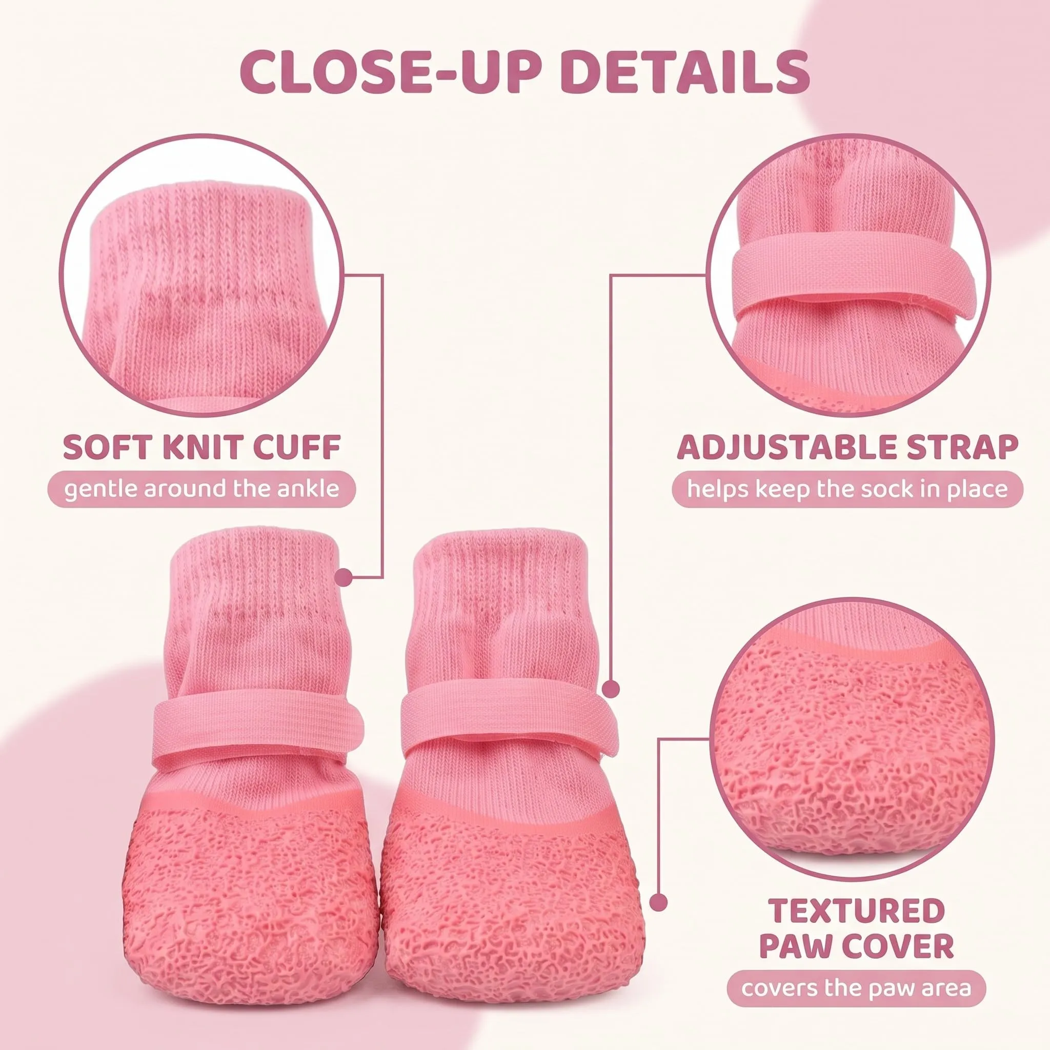 PIPABD 4 Pezzi Stivali per Cani Paw Protector, Impermeabili Antiscivolo per cani, Antiscivolo Regolabili e Lavabili, Protettori Delle Zampe, Taglia M (Rosa) - immagine 3