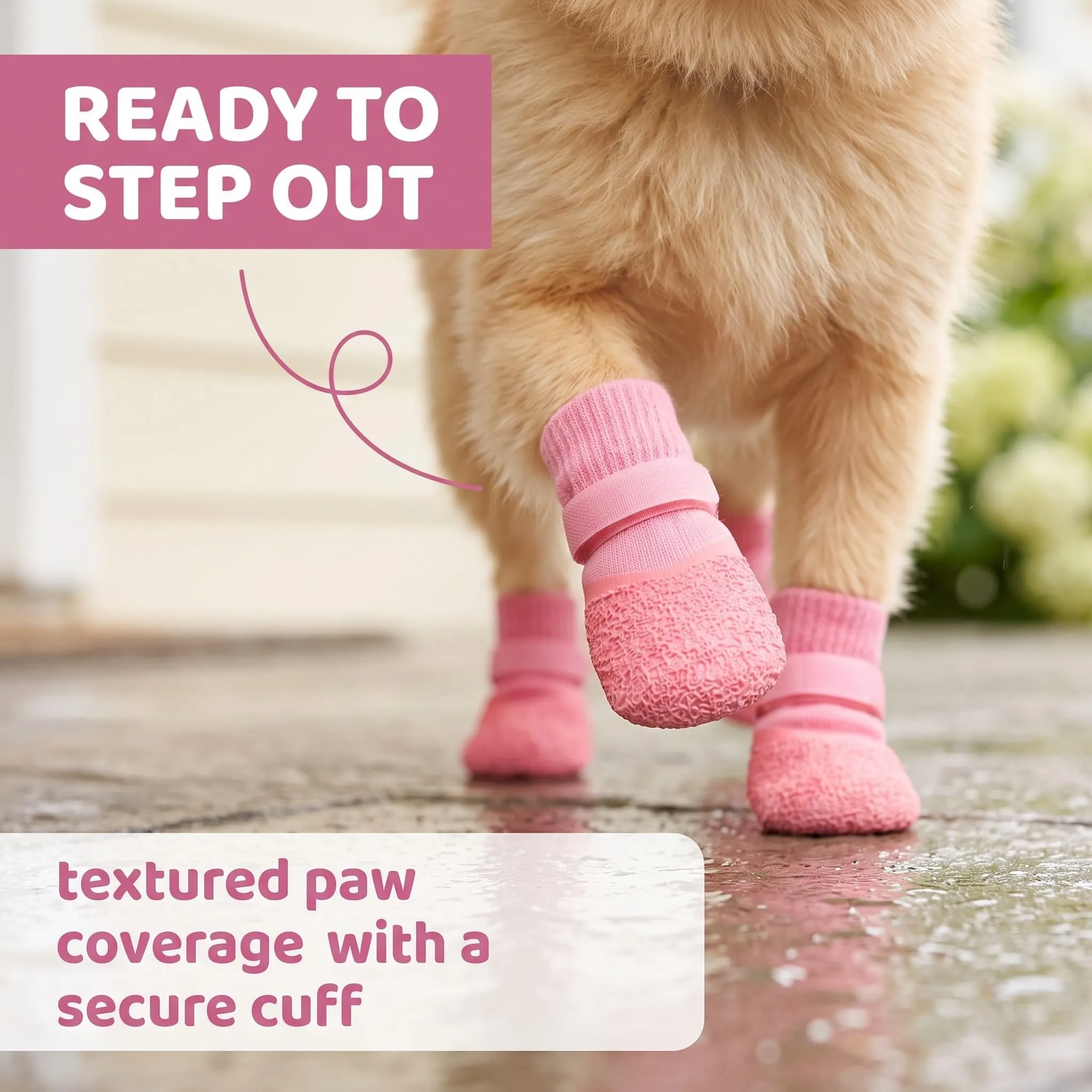PIPABD 4 Pezzi Stivali per Cani Paw Protector, Impermeabili Antiscivolo per cani, Antiscivolo Regolabili e Lavabili, Protettori Delle Zampe, Taglia M (Rosa) - immagine 4