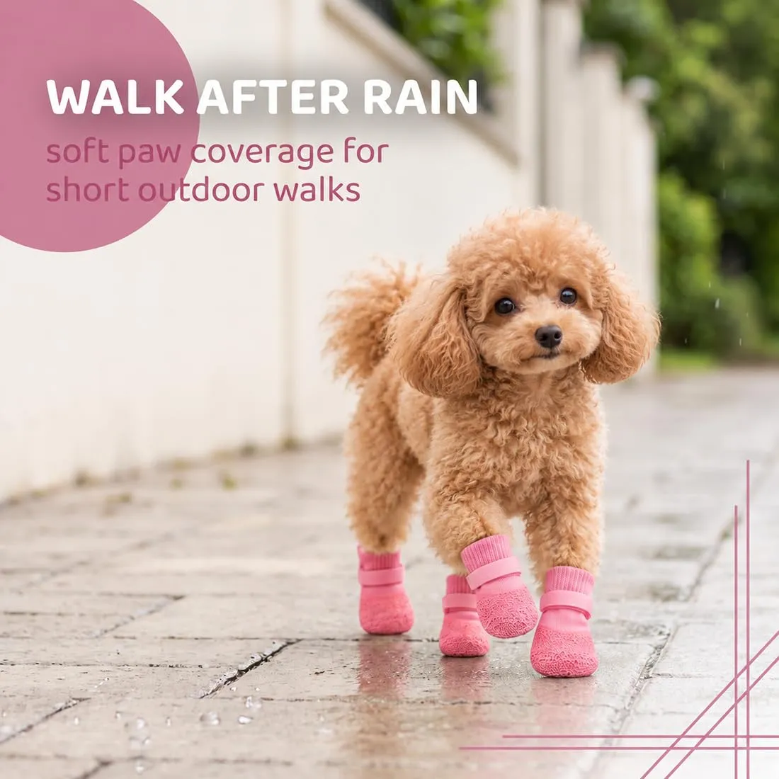 PIPABD 4 Pezzi Stivali per Cani Paw Protector, Impermeabili Antiscivolo per cani, Antiscivolo Regolabili e Lavabili, Protettori Delle Zampe, Taglia M (Rosa) - immagine 5