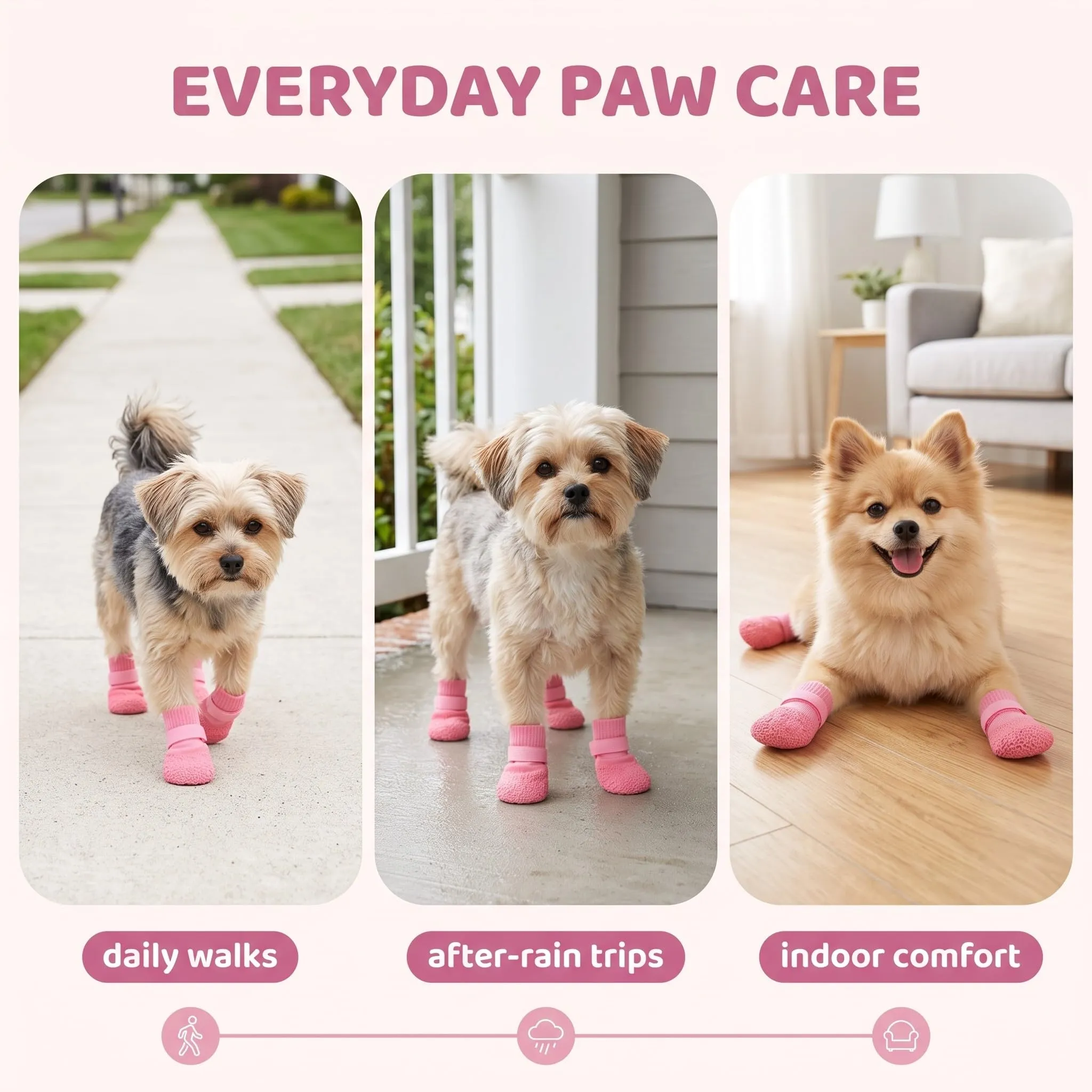 PIPABD 4 Pezzi Stivali per Cani Paw Protector, Impermeabili Antiscivolo per cani, Antiscivolo Regolabili e Lavabili, Protettori Delle Zampe, Taglia M (Rosa) - immagine 7