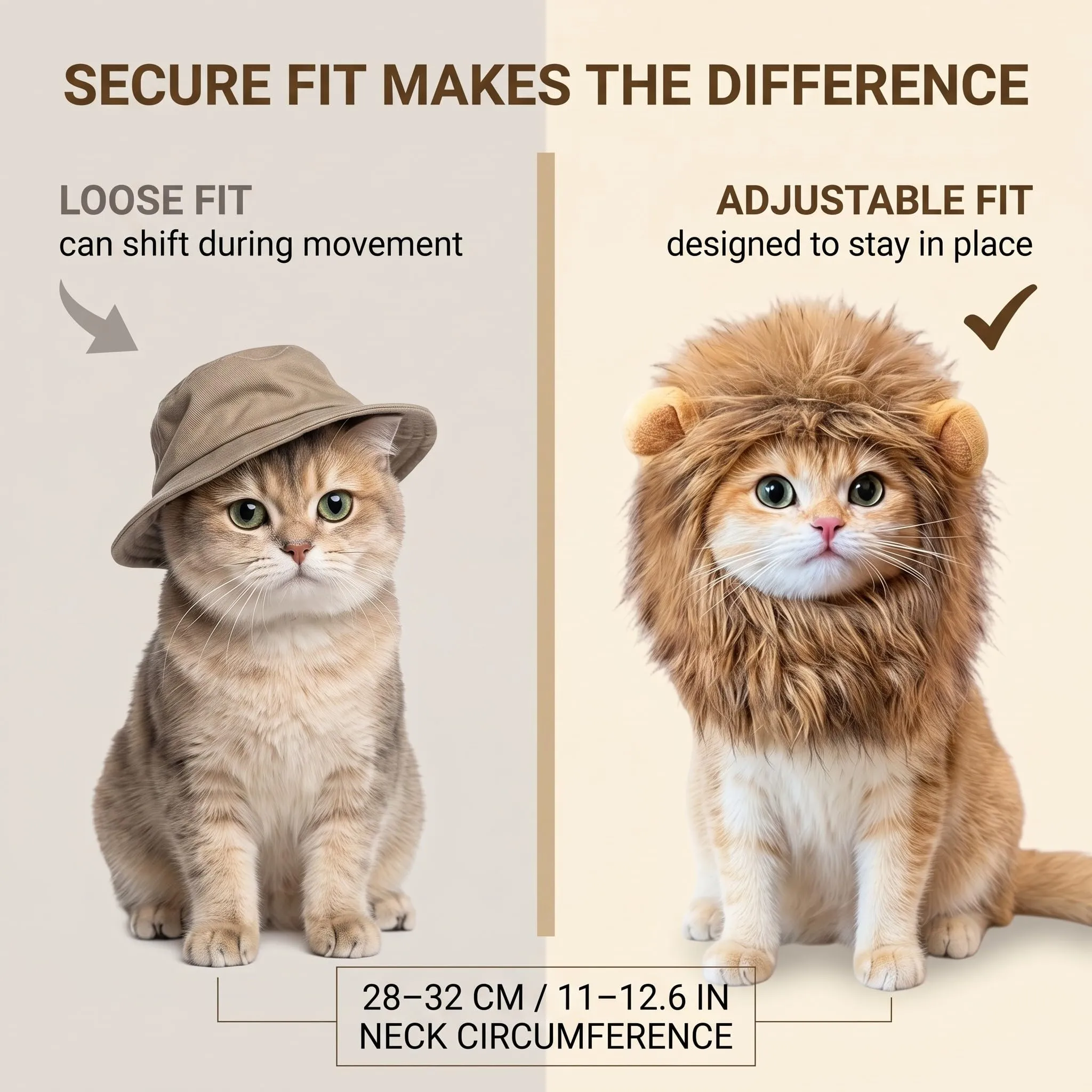 FOKIZB Criniera di Leone per Gatto e Cane Taglia Piccola, Parrucca da Leone per Gatti con Orecchie, Costume Halloween e Natale, Vestito Gatto e Cappello per Cani Regolabile (28-32 cm) - immagine 5
