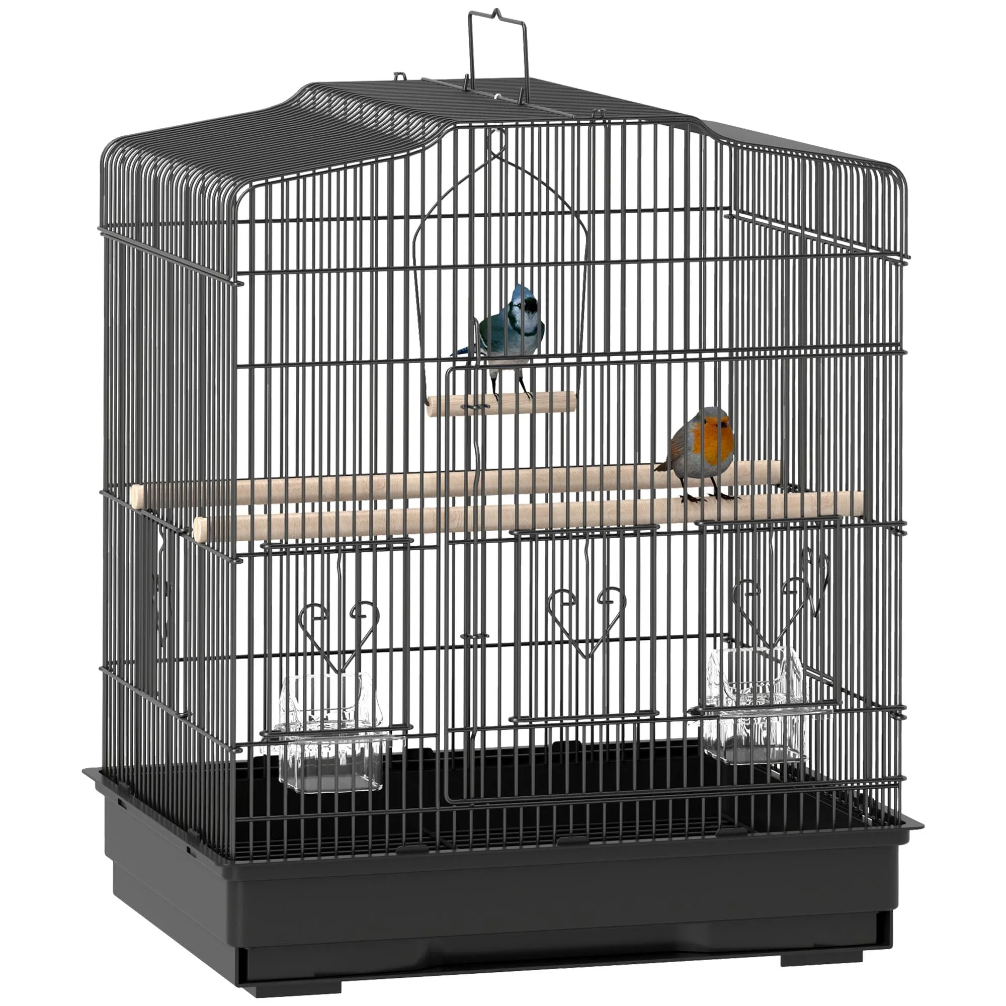 PawHut Gabbia per Uccelli Portatile per Pappagallini 46.5x36x59 cm Nero - immagine 1