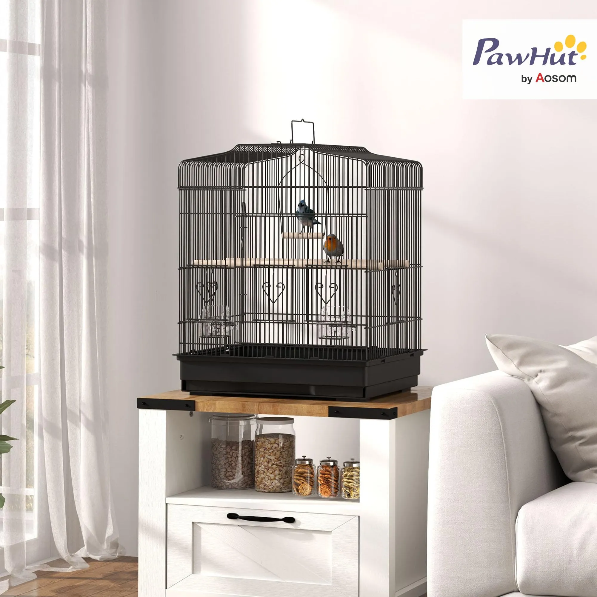PawHut Gabbia per Uccelli Portatile per Pappagallini 46.5x36x59 cm Nero - immagine 2