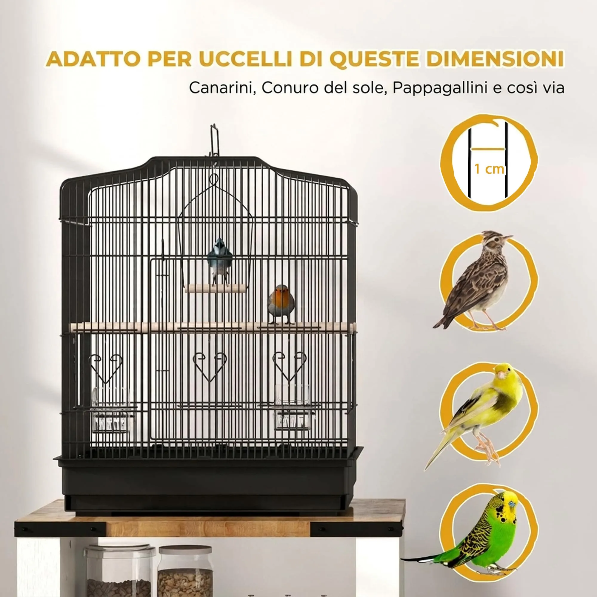 PawHut Gabbia per Uccelli Portatile per Pappagallini 46.5x36x59 cm Nero - immagine 6