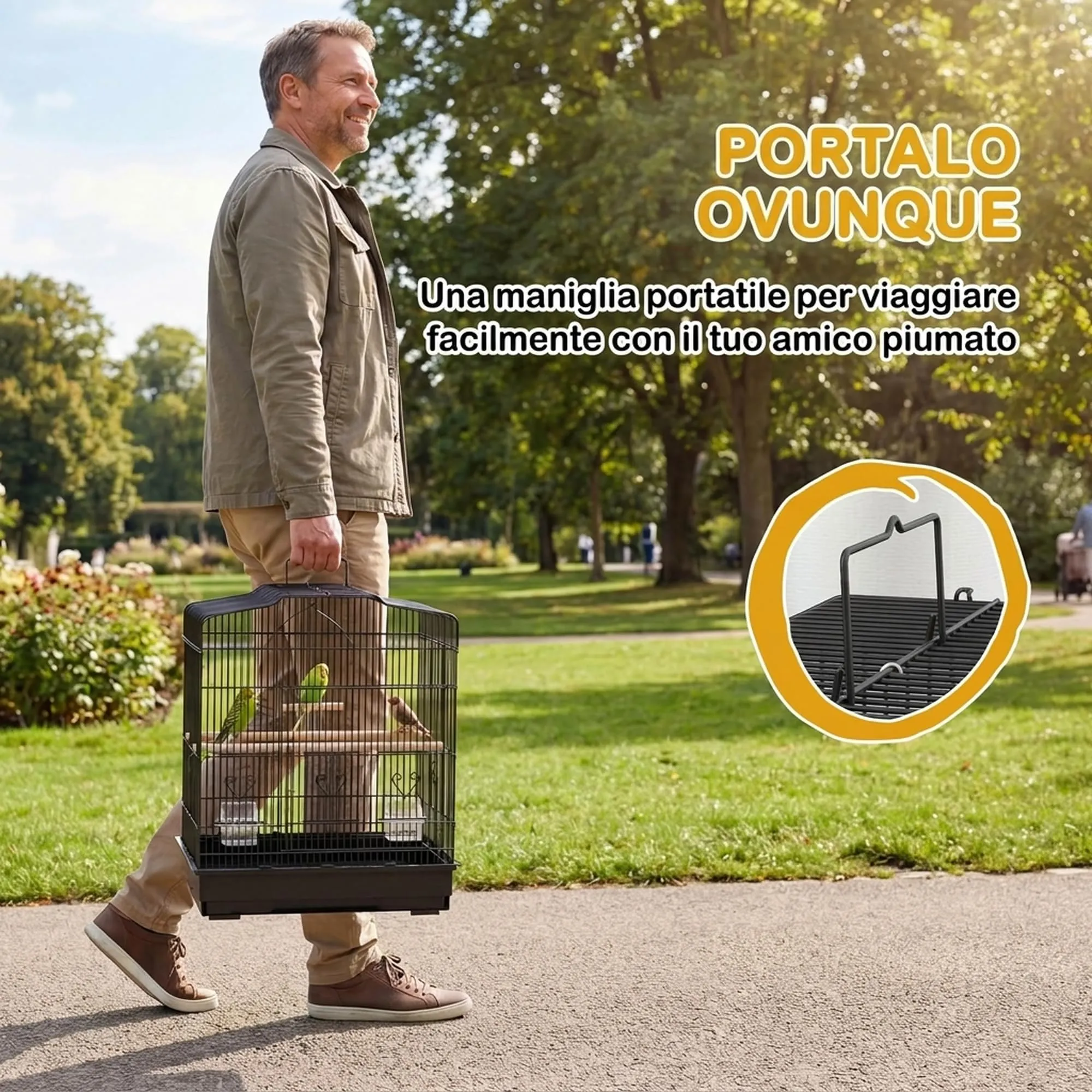 PawHut Gabbia per Uccelli Portatile per Pappagallini 46.5x36x59 cm Nero - immagine 7