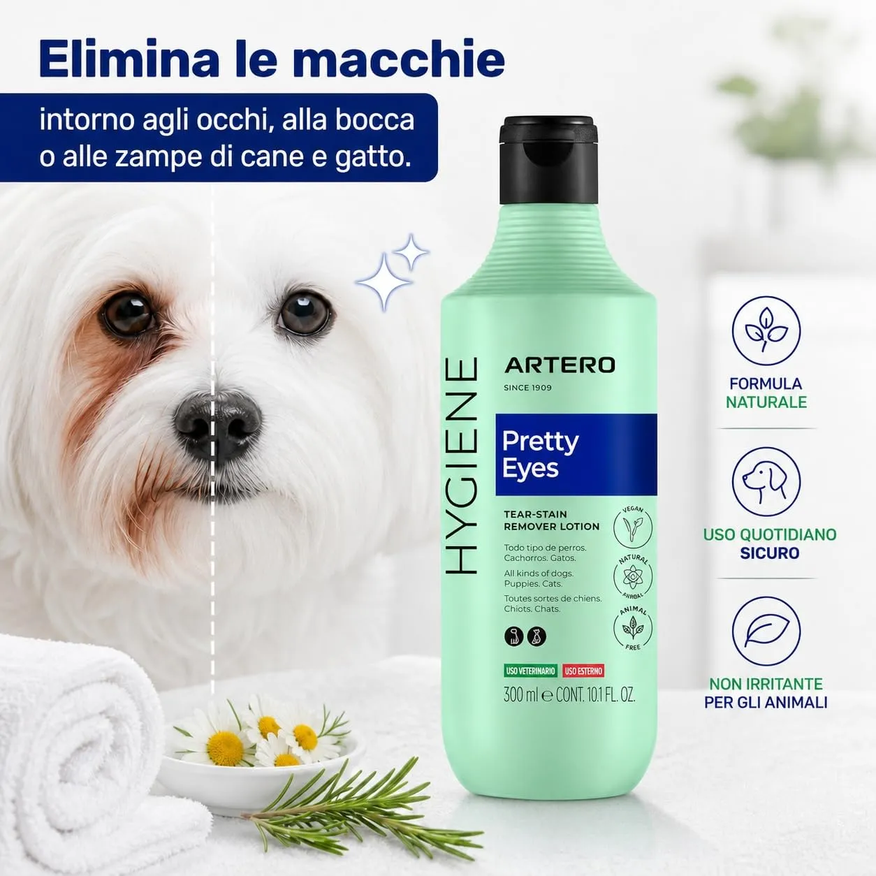 ARTERO Pretty Eyes – Detergente e Cura Professionale per Occhi di Cani e Gatti – Rimuove Lacrime, Croste e Sporco – Formula Delicata e Sicura – 300 ml - immagine 6