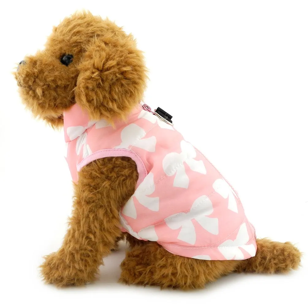 smalllee_lucky_store Vestiti per cani di piccola taglia per ragazze inverno stampa fiocco gilet imbracatura cappotto imbottito rosa L - immagine 6