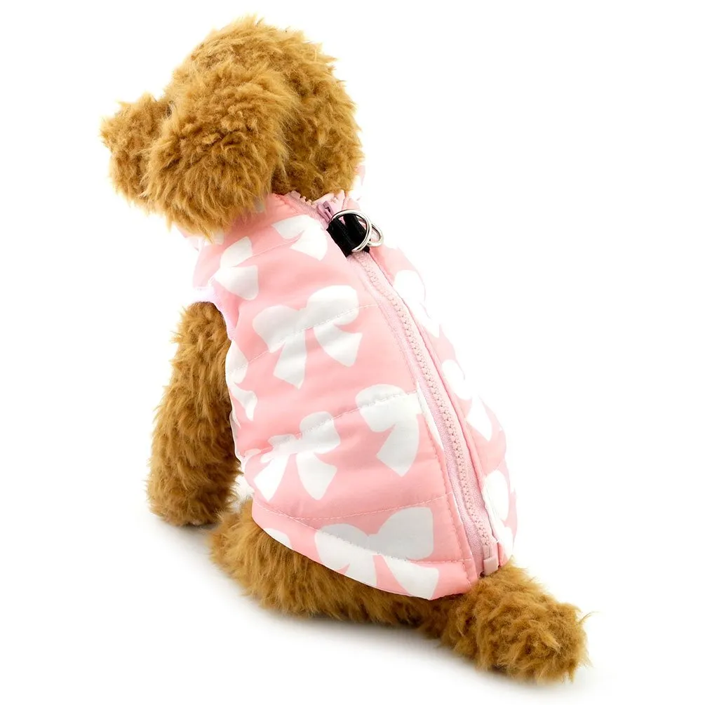 smalllee_lucky_store Vestiti per cani di piccola taglia per ragazze inverno stampa fiocco gilet imbracatura cappotto imbottito rosa L - immagine 7