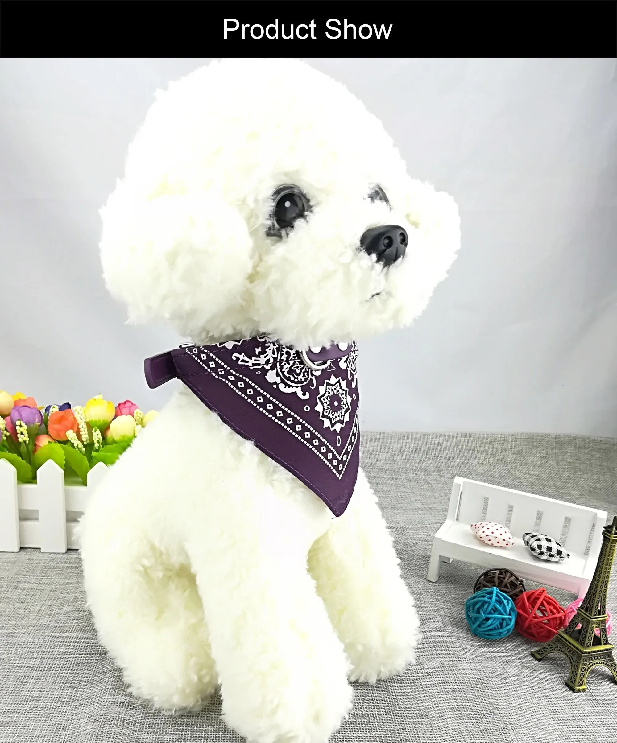 Newtensina Collare bandana alla moda per cani, collare per bambini, bandana media, con collare per cani, viola, L - immagine 2