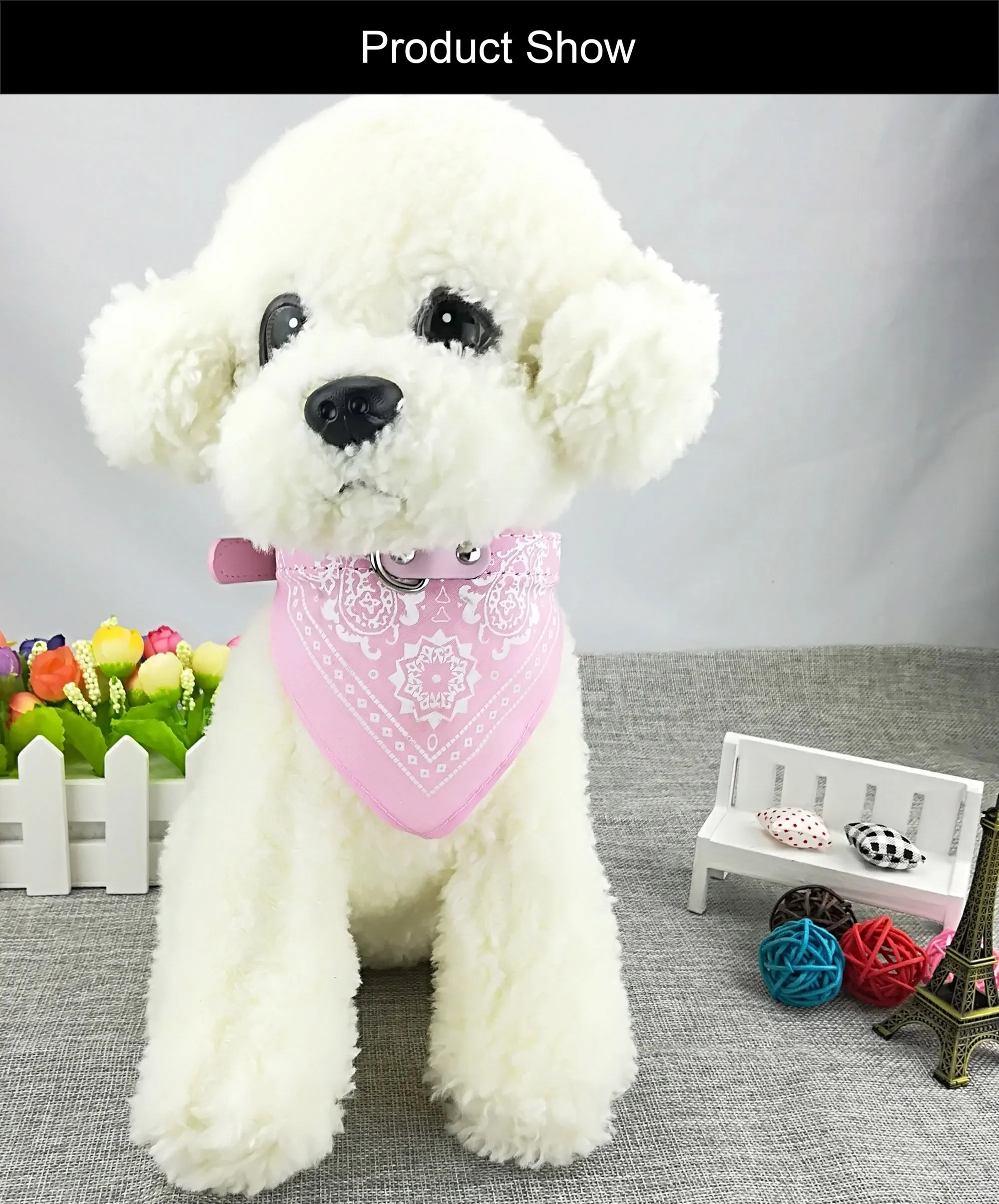 Newtensina Collare bandana alla moda per cani, collare per bambini, bandana media, con collare per cani, colore rosa, L - immagine 3