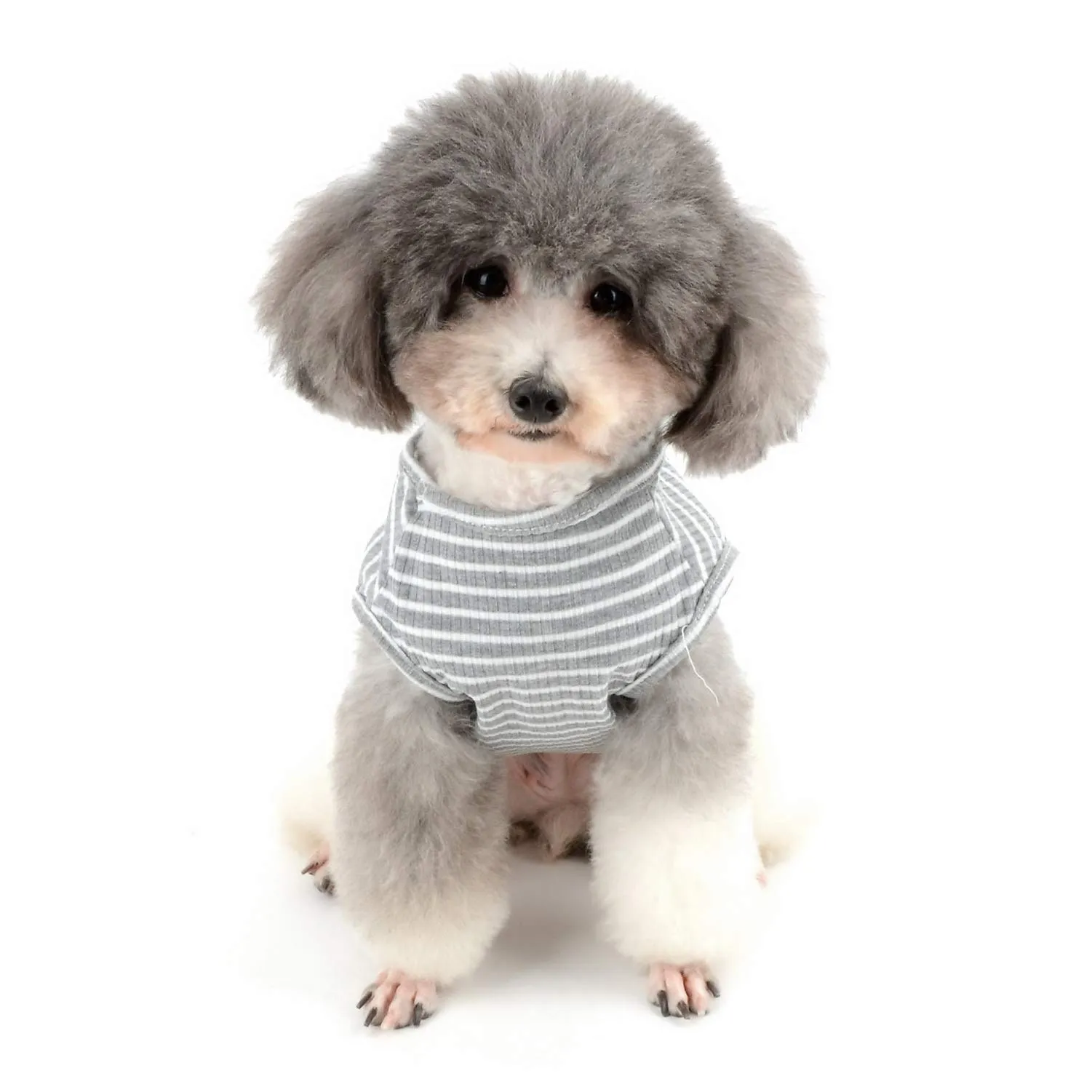 Zunea Maglietta per Cani Piccola Taglia Estate Cuccioli Canottiera in Morbido Cotone Canottiera a Righe Fresco Abbigliamento per Gatti Chihuahua e Animali Domestici Grigio L - immagine 6