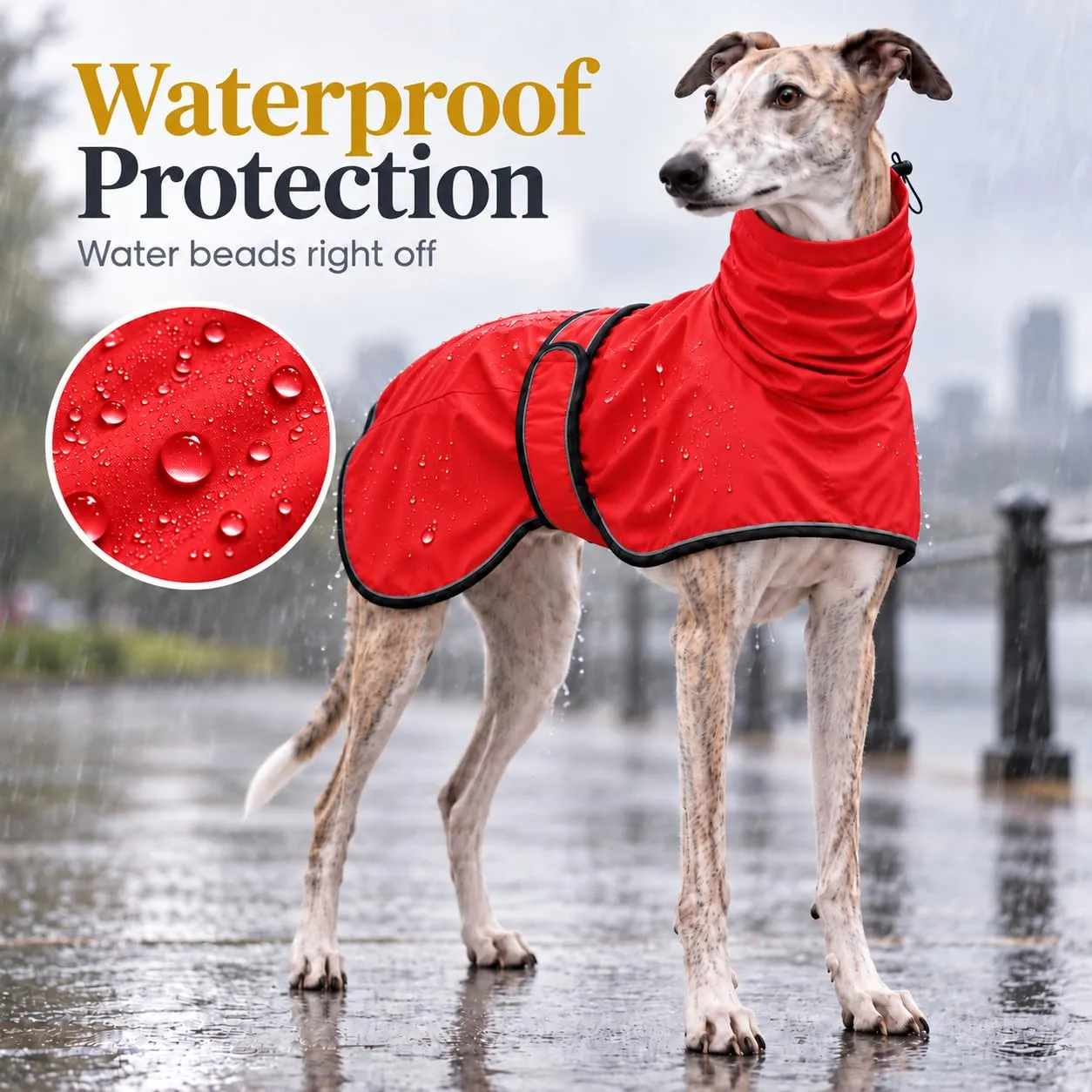MOREZI Impermeabile Greyhound, giacca impermeabile per cani, foro per il collo e cintura regolabile, adatto a cani di taglia media e grande-Rosso-L - immagine 4