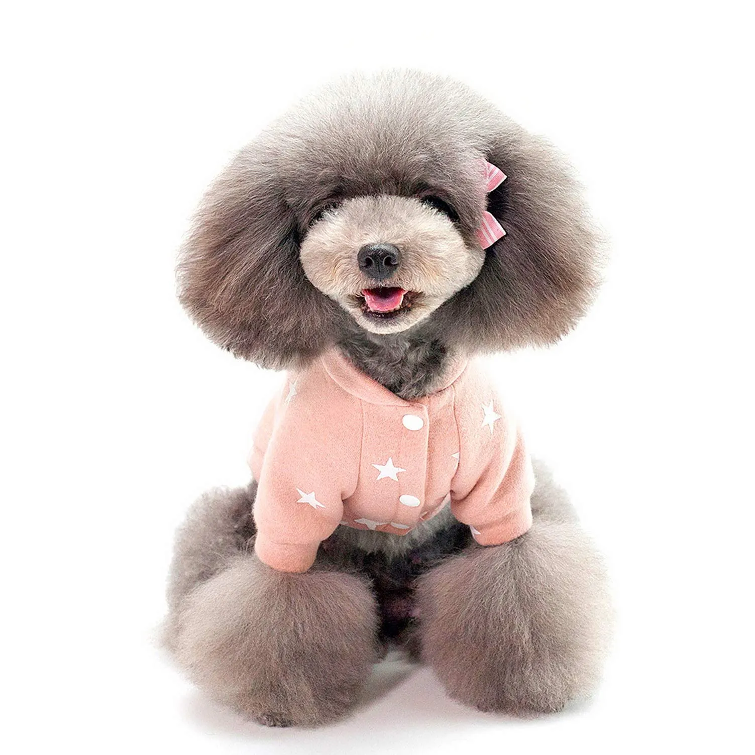 SMALLLEE_Lucky_Store Pullover in pile con stampa a stelle per animali da compagnia per cani e gatti di piccola taglia morbida e calda per l'inverno per cucciolo barboncino, Shih Tzu, rosa, taglia M - immagine 3