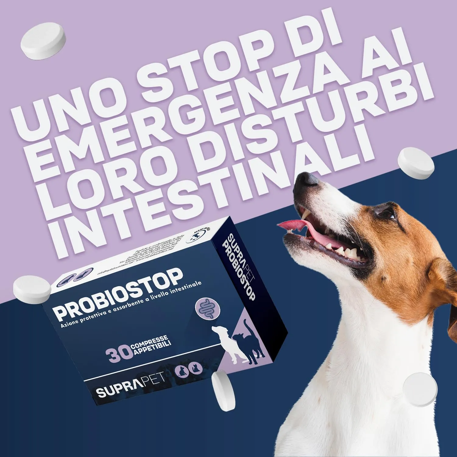Suprapet Probiostop Probiotici Cane e Gatto 30 compresse - Contrasta la Diarrea ed i Disturbi della Digestione - Supporto per Flora Batterica dell'Intestino - immagine 2