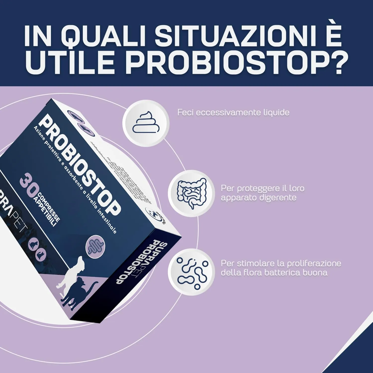 Suprapet Probiostop Probiotici Cane e Gatto 30 compresse - Contrasta la Diarrea ed i Disturbi della Digestione - Supporto per Flora Batterica dell'Intestino - immagine 4