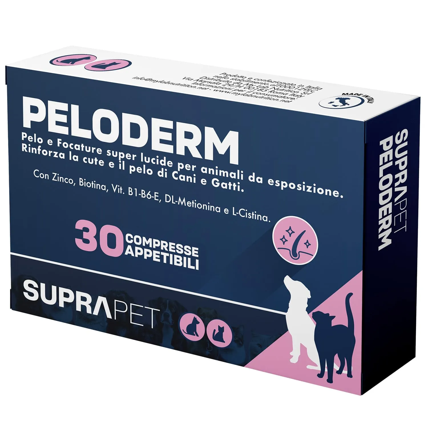 Suprapet Peloderm per Cane e Gatto 30 compresse a base di Biotina, Zinco, Vitamine B, Metionina e Cistina per il Benessere e la lucentezza del Pelo | Mangime Complementare - immagine 1