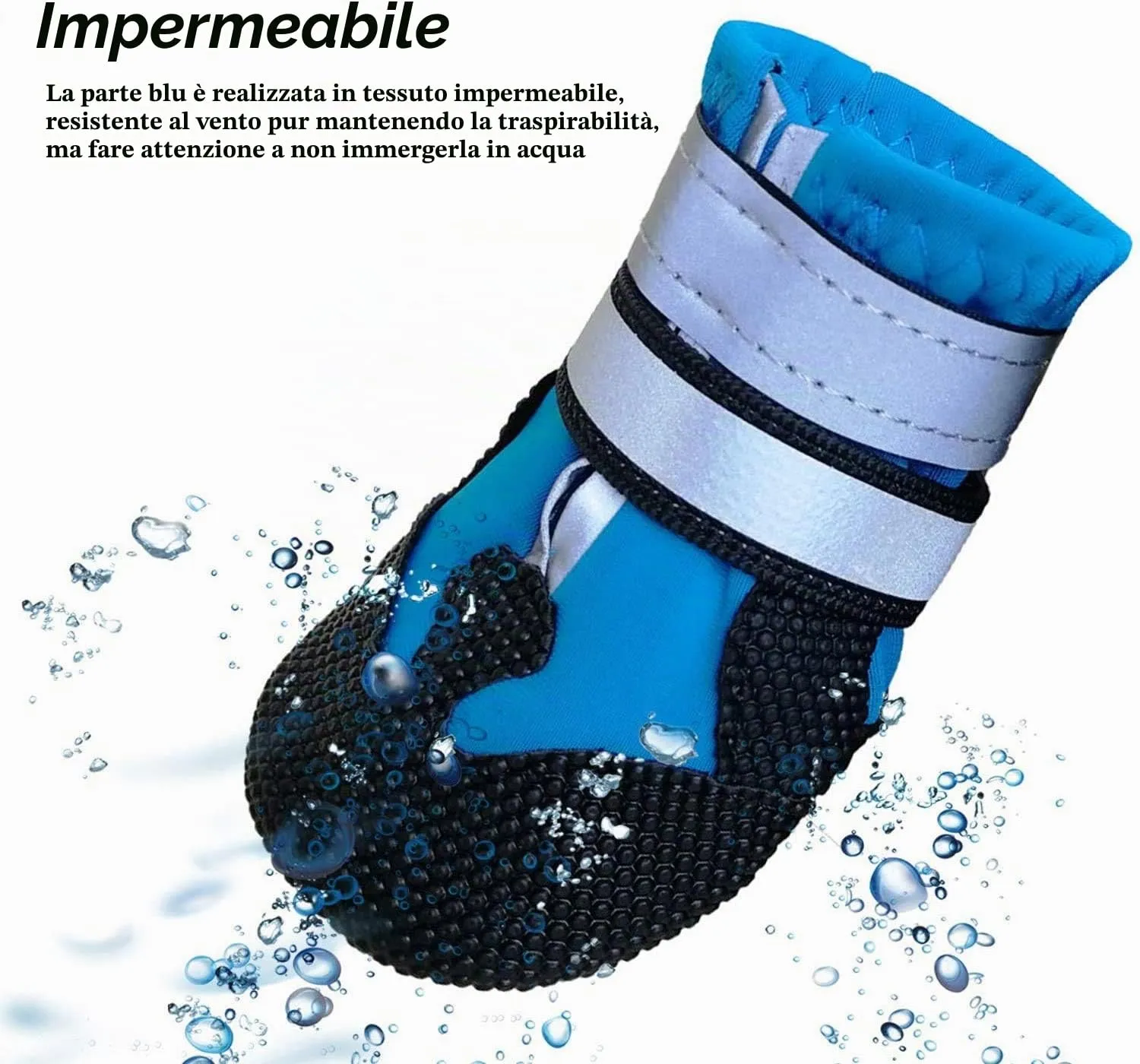 NeuWee Scarpe per Cani, 4 Pezzi scarpe per cani impermeabili con cinturini riflettenti, Suola antiscivolo Protezioni per zampe Stivali per Cani per cani di taglia piccola e media (S, Blu) - immagine 4