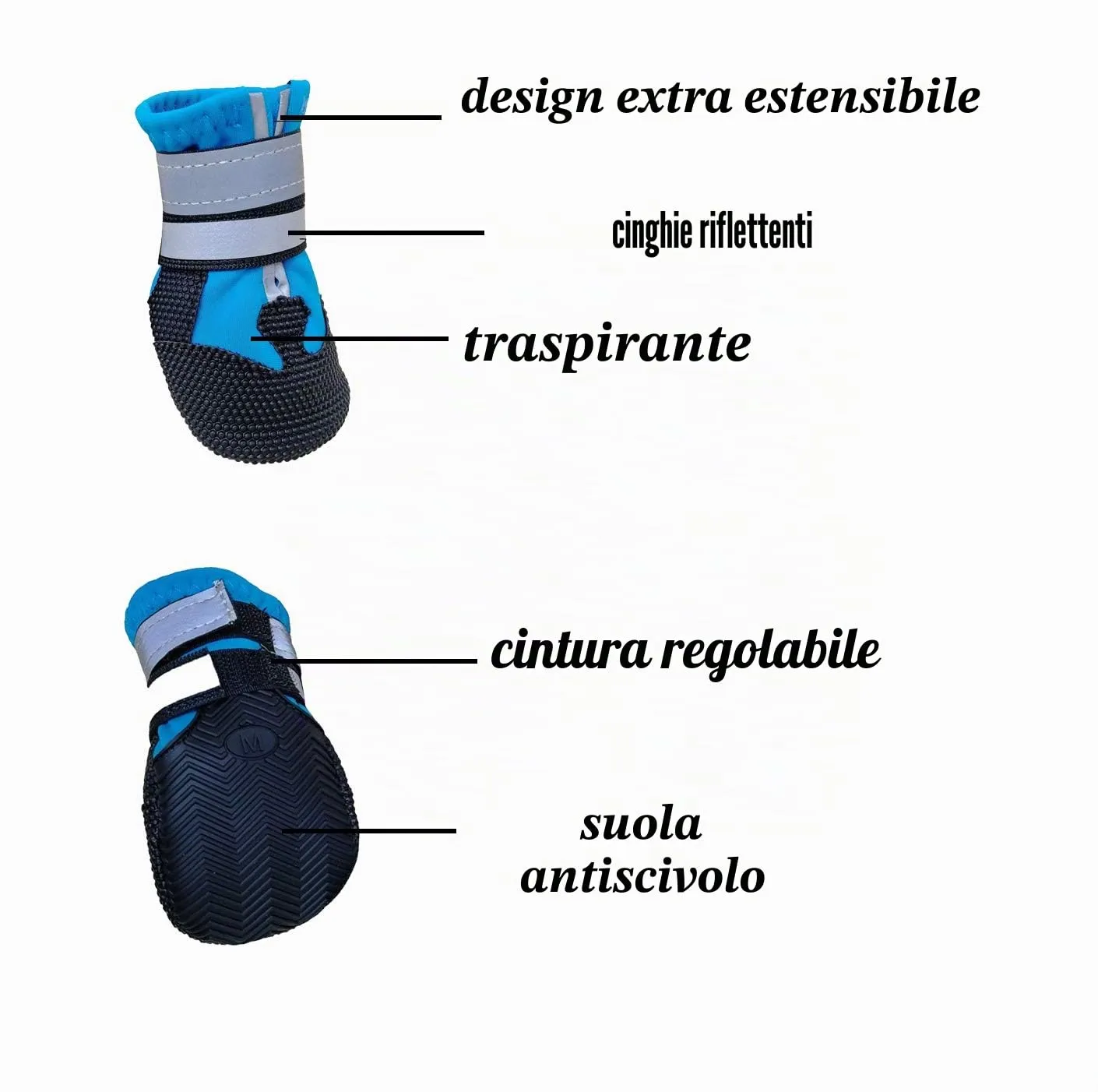 NeuWee Scarpe per Cani, 4 Pezzi scarpe per cani impermeabili con cinturini riflettenti, Suola antiscivolo Protezioni per zampe Stivali per Cani per cani di taglia piccola e media (S, Blu) - immagine 5