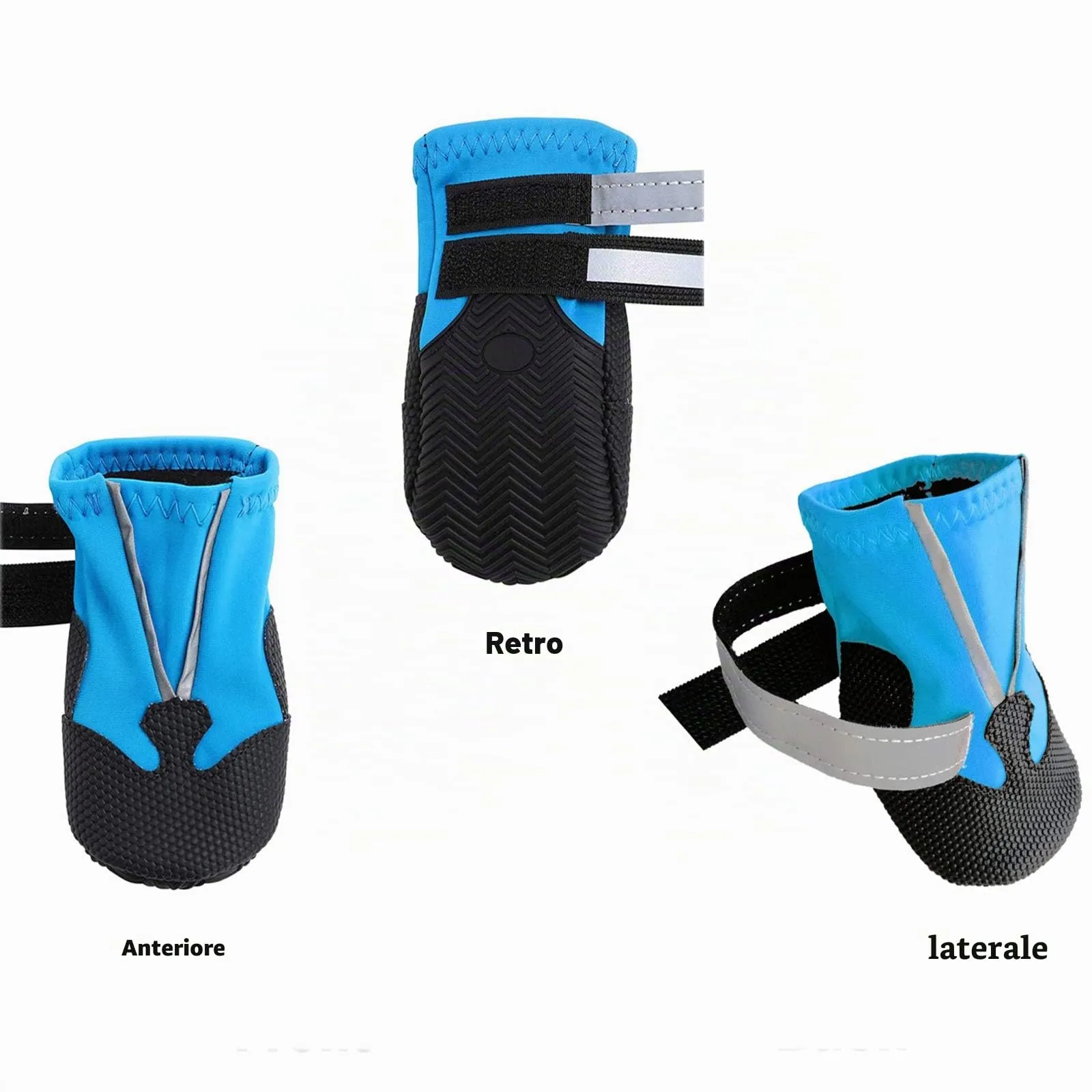 NeuWee Scarpe per Cani, 4 Pezzi scarpe per cani impermeabili con cinturini riflettenti, Suola antiscivolo Protezioni per zampe Stivali per Cani per cani di taglia piccola e media (XXL, Blu) - immagine 3