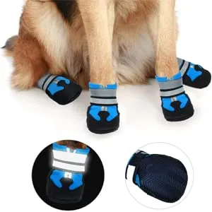 NeuWee Scarpe per Cani, 4 Pezzi scarpe per cani impermeabili con cinturini riflettenti, Suola antiscivolo Protezioni per zampe Stivali per Cani per cani di taglia piccola e media (L, Blu) - immagine 7
