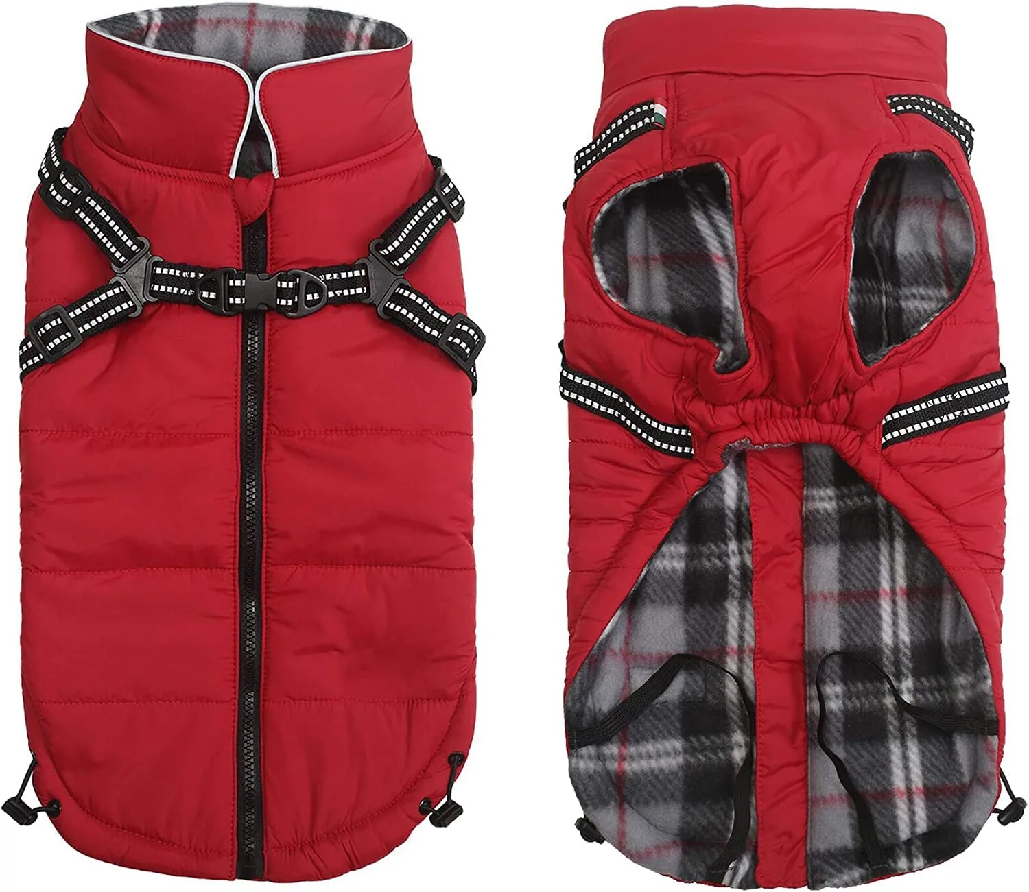 Pethiy- Caldo Cappotto Invernali per Cane con Pettorina integrata, Impermeabile Giacca/Vestiti per cane in Pile con Collo alto antivento e,zip up cappottino per cani piccola taglia-Rosso-XL - immagine 1