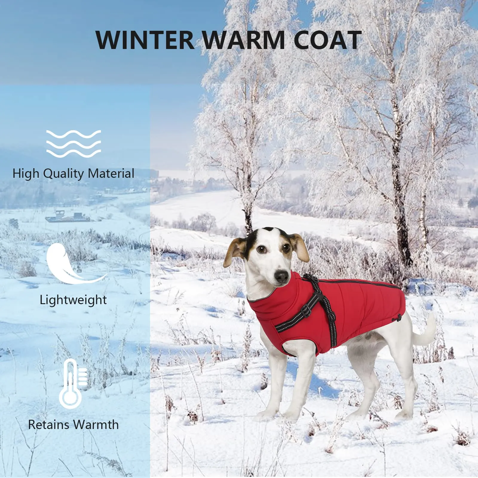 Pethiy- Caldo Cappotto Invernali per Cane con Pettorina integrata, Impermeabile Giacca/Vestiti per cane in Pile con Collo alto antivento e,zip up cappottino per cani piccola taglia-Rosso-XL - immagine 2