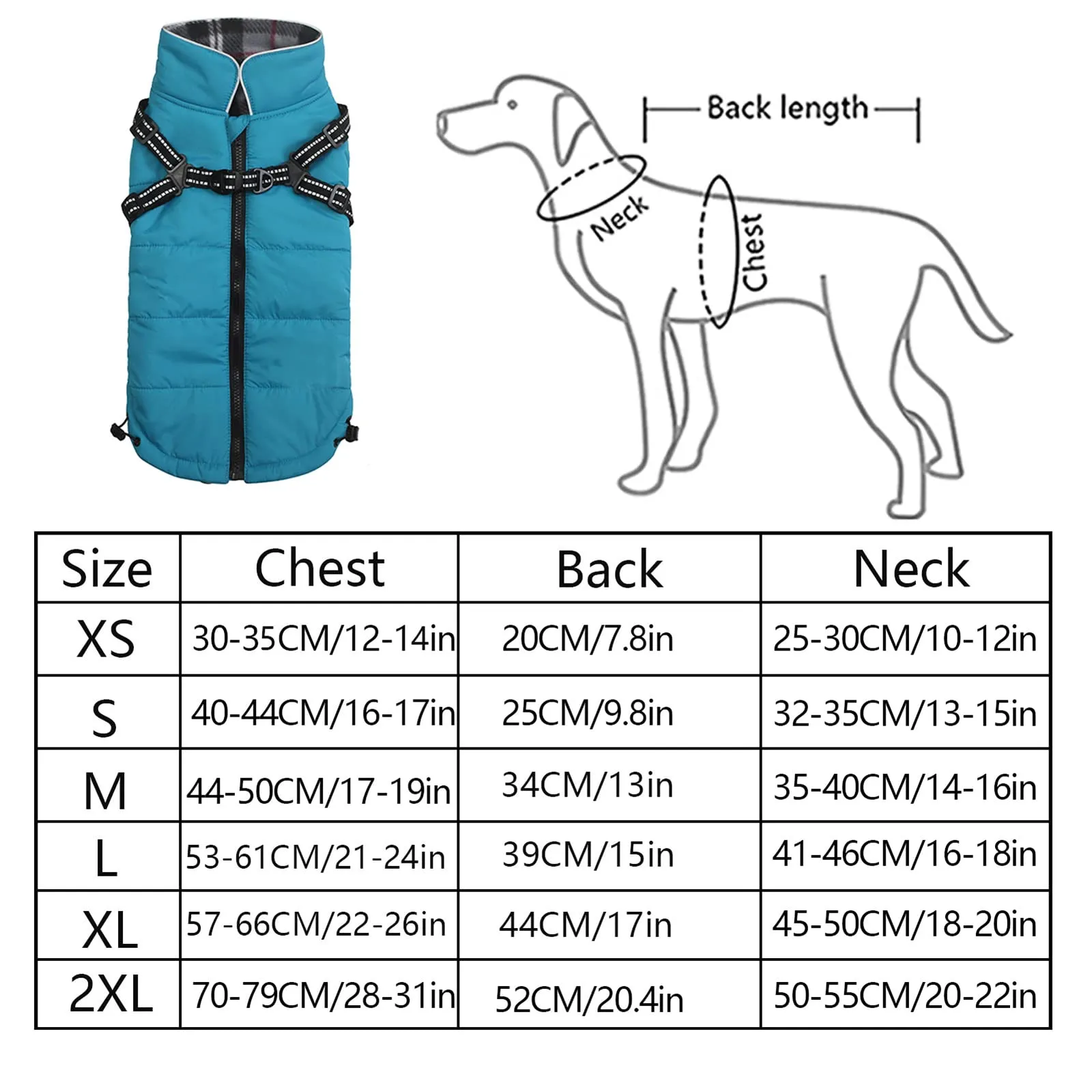 Pethiy- Caldo Cappotto Invernali per Cane con Pettorina integrata, Impermeabile Giacca/Vestiti per cane in Pile con Collo alto antivento e,zip up cappottino per cani piccola taglia-Blu-XS - immagine 6