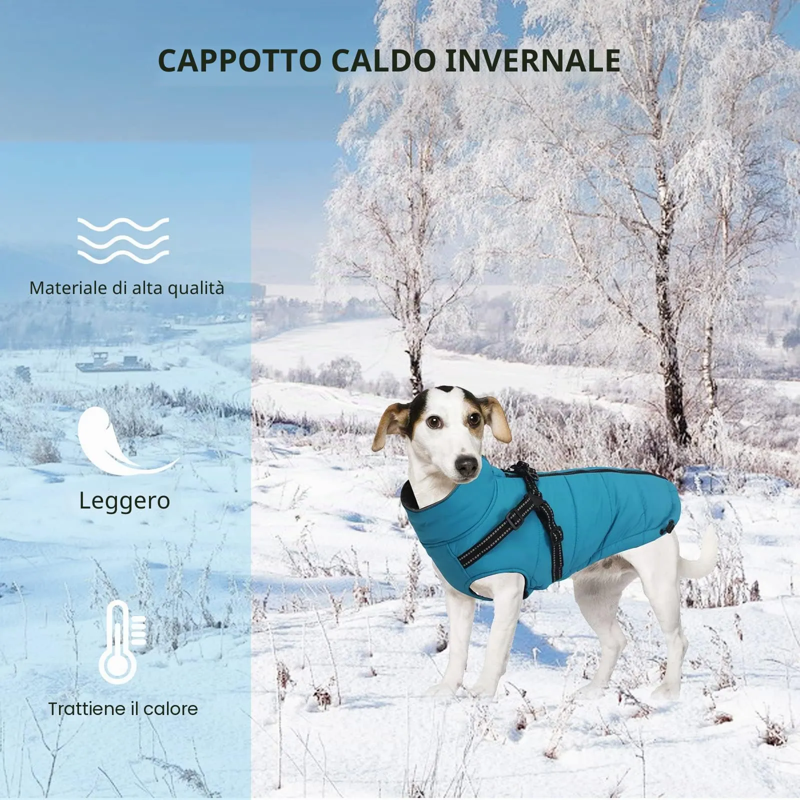 Pethiy- Caldo Cappotto Invernali per Cane con Pettorina integrata, Impermeabile Giacca/Vestiti per cane in Pile con Collo alto antivento e,zip up cappottino per cani piccola taglia-Blu-M - immagine 2