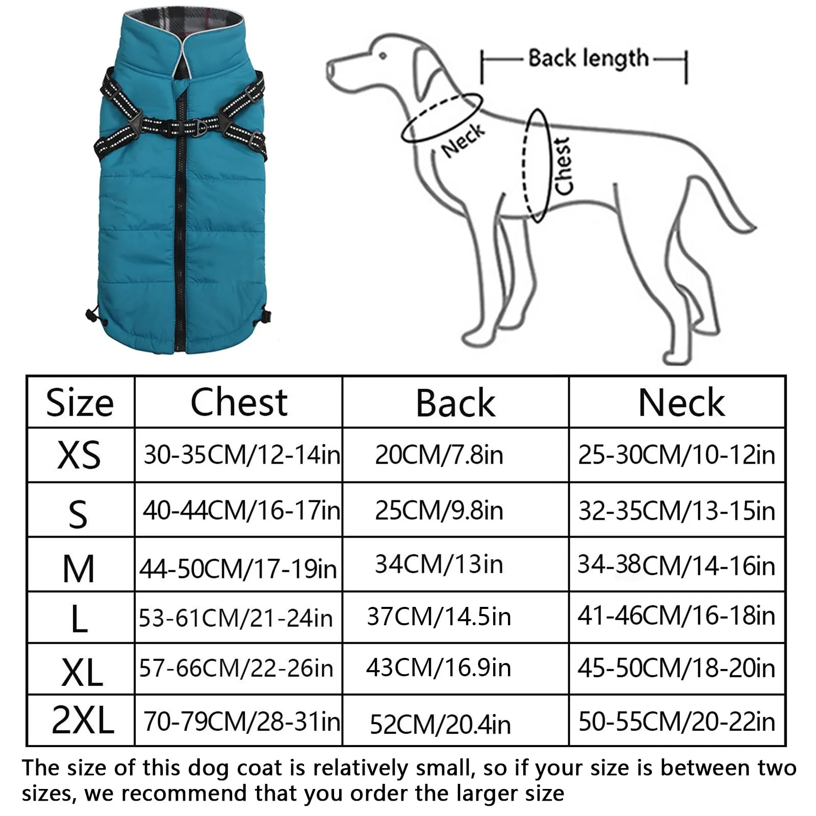 Pethiy- Caldo Cappotto Invernali per Cane con Pettorina integrata, Impermeabile Giacca/Vestiti per cane in Pile con Collo alto antivento e,zip up cappottino per cani piccola taglia-Blu-M - immagine 4