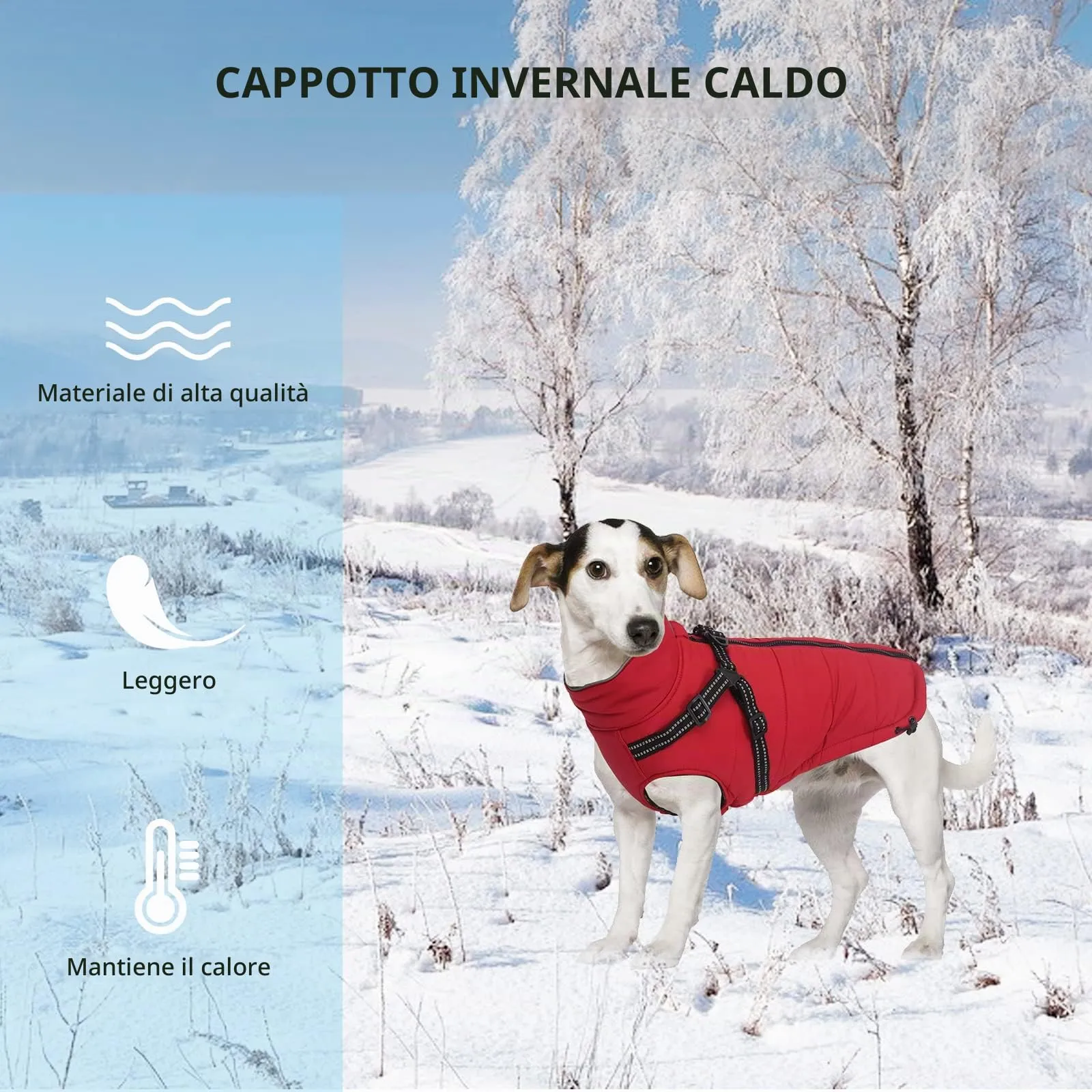 Pethiy- Caldo Cappotto Invernali per Cane con Pettorina integrata, Impermeabile Giacca/Vestiti per cane in Pile con Collo alto antivento e,zip up cappottino per cani piccola taglia-Rosso-L - immagine 2