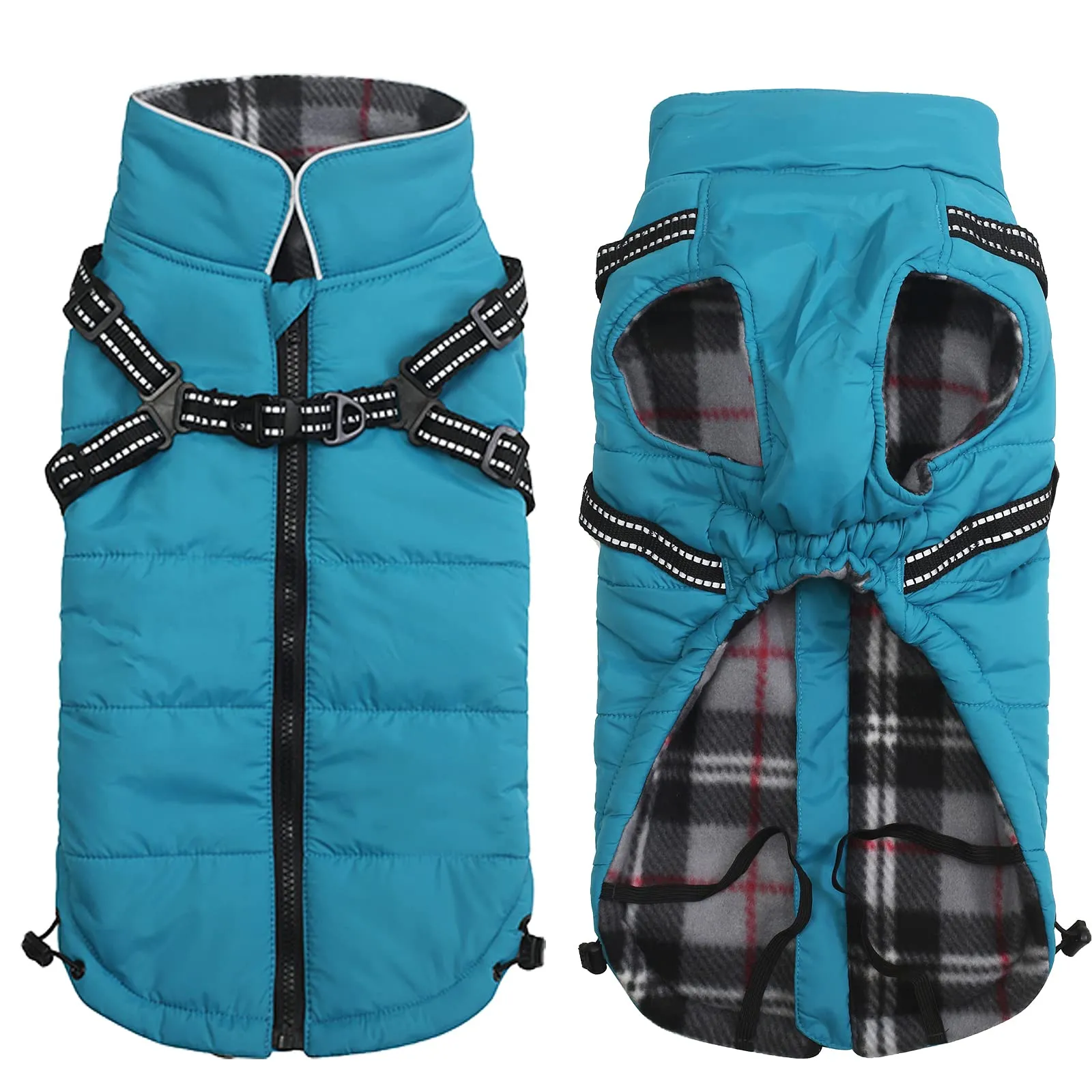 Pethiy- Caldo Cappotto Invernali per Cane con Pettorina integrata, Impermeabile Giacca/Vestiti per cane in Pile con Collo alto antivento e,zip up cappottino per cani piccola taglia-Blu-L - immagine 1