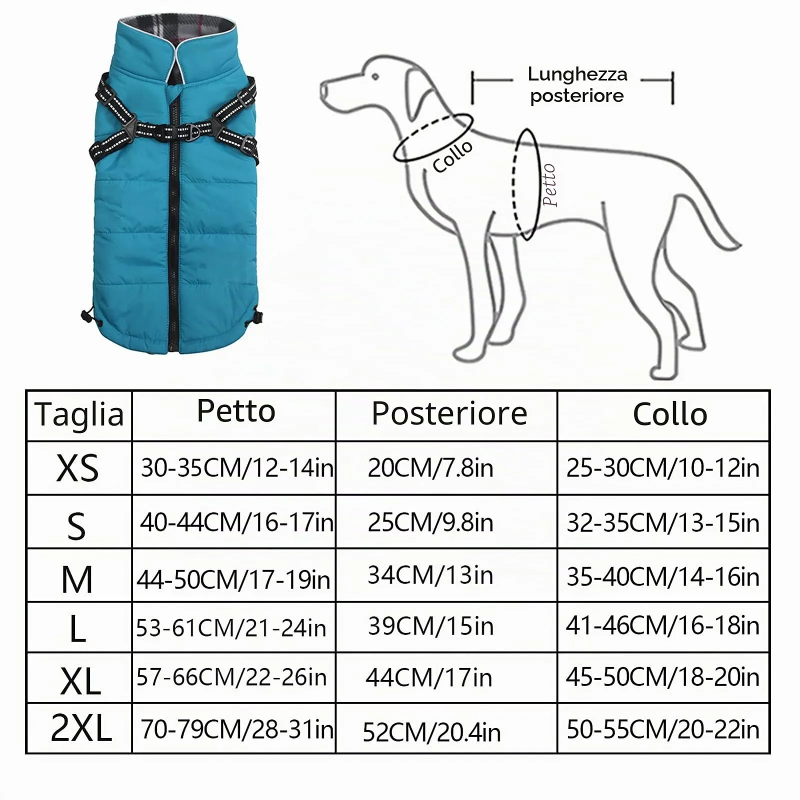 Pethiy- Caldo Cappotto Invernali per Cane con Pettorina integrata, Impermeabile Giacca/Vestiti per cane in Pile con Collo alto antivento e,zip up cappottino per cani piccola taglia-Blu-L - immagine 6