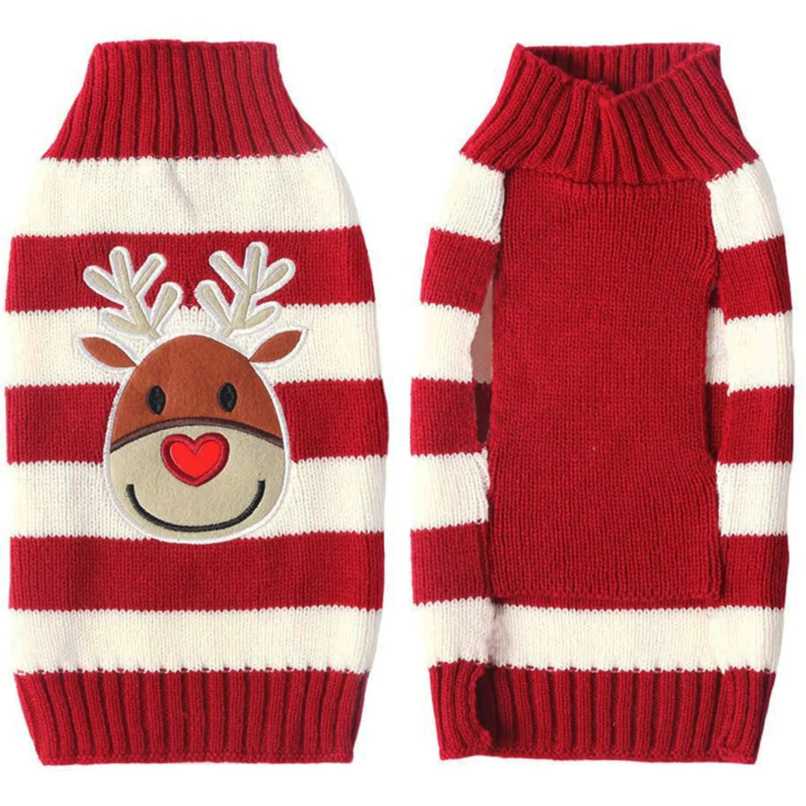 1 Maglioncino Natalizio per Cane o Gatto, Costume Maglieria Maglione Caldo per l’inverno, Lavorato a Maglia, Motivo a Strisce con Alce - immagine 1